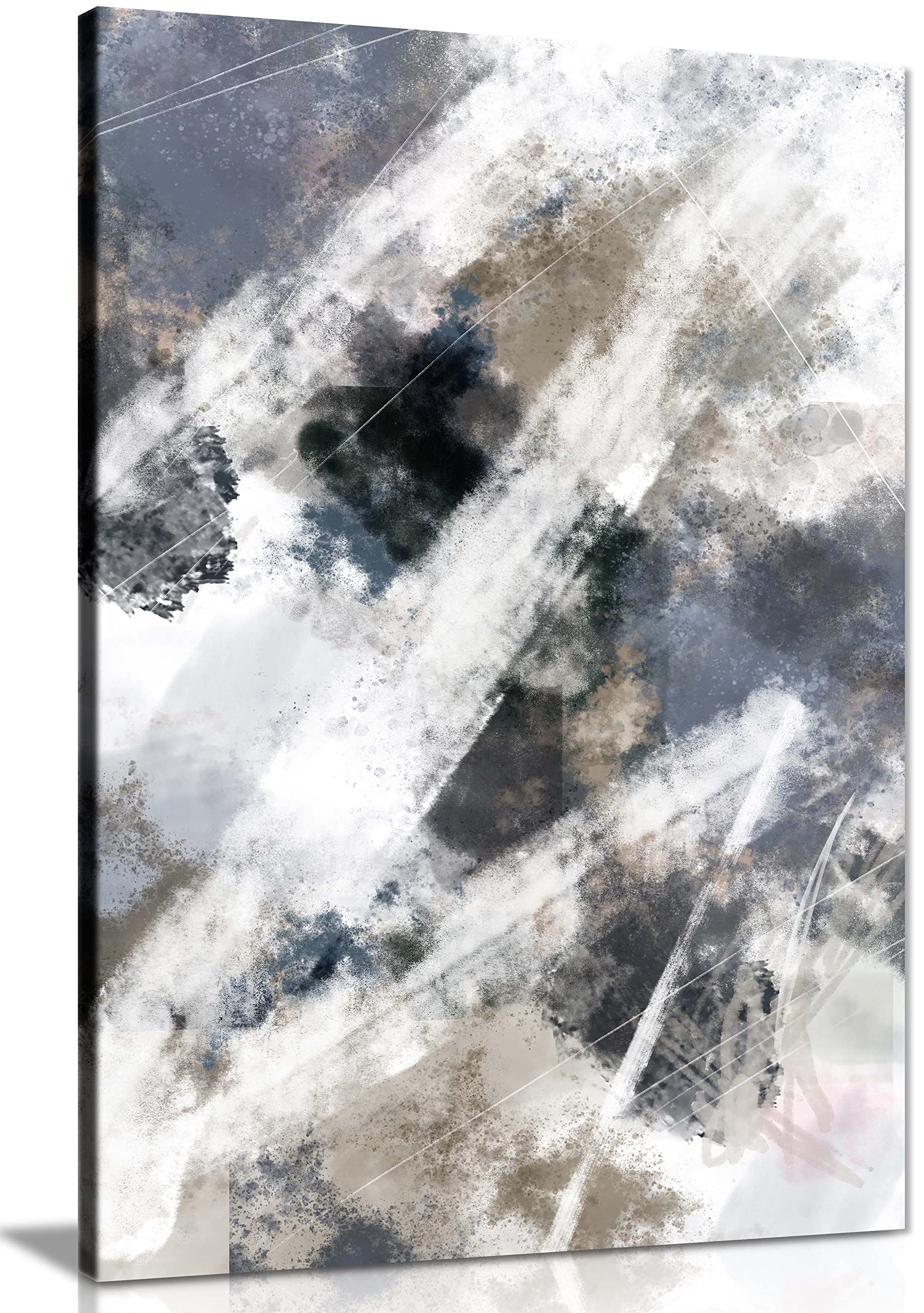 Panther Print Grey Fine Art Prints Abstract & Black Painterly Artistic Framed Canvas Print, Pictures For Home Walls, Bedroom, Living Room & Bathroom Decor 76X51cm (30X20in)