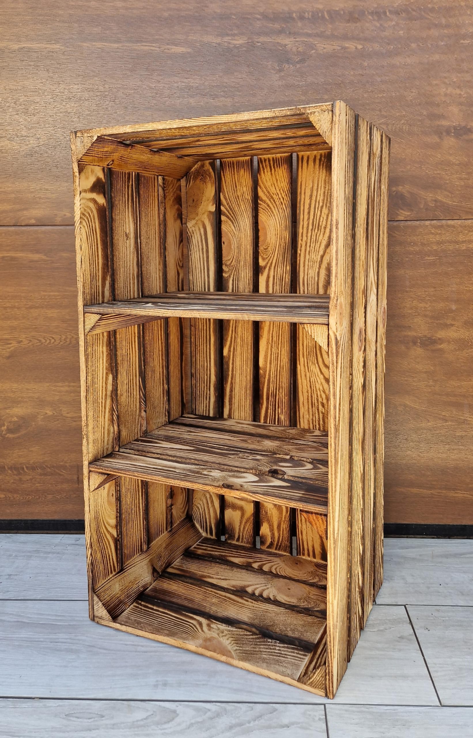 1,2 Big short Solid&Strong Storage Wooden Crates Fruit Storage Box Shelf Decor - Clean - Burn effect, long short shelf (Burnt effect short 1) — image 1