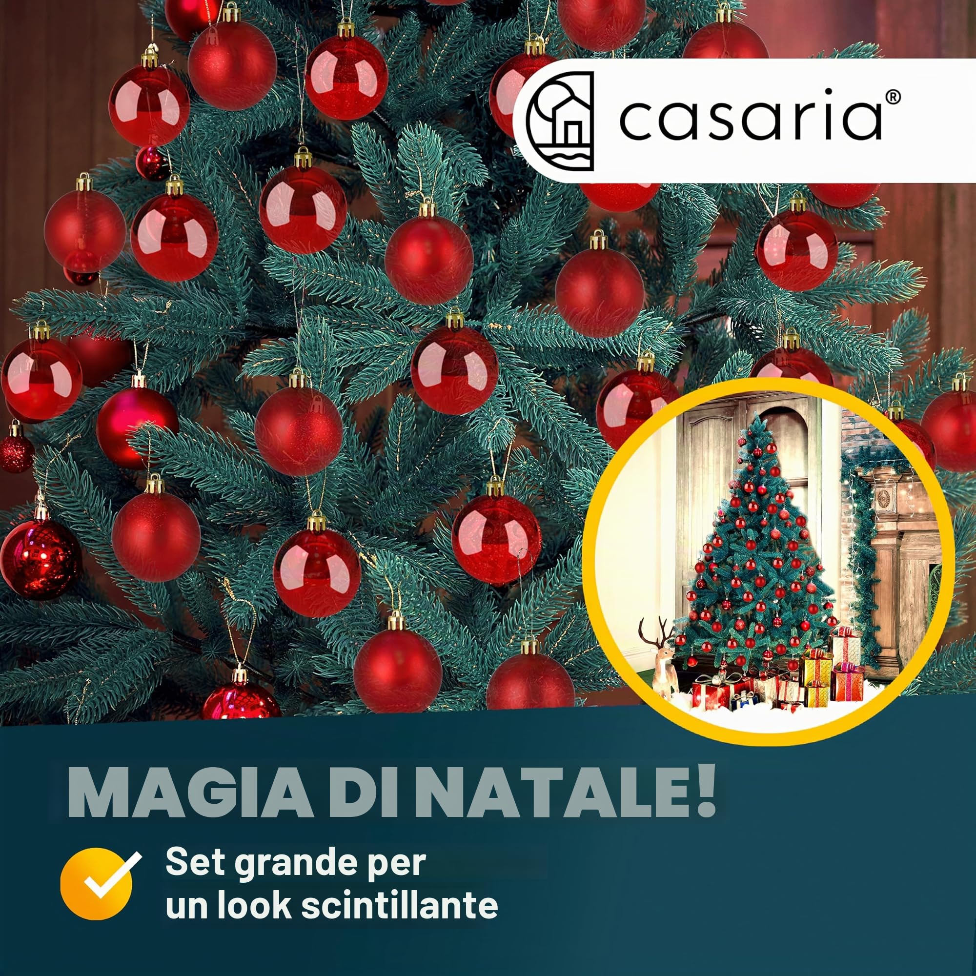 Deuba® Set Palline di Natale 54pz Ø 6cm in Plastica Decorazione Albero Addobbi Natalizi Feste Inverno Interno Esterno Rosso