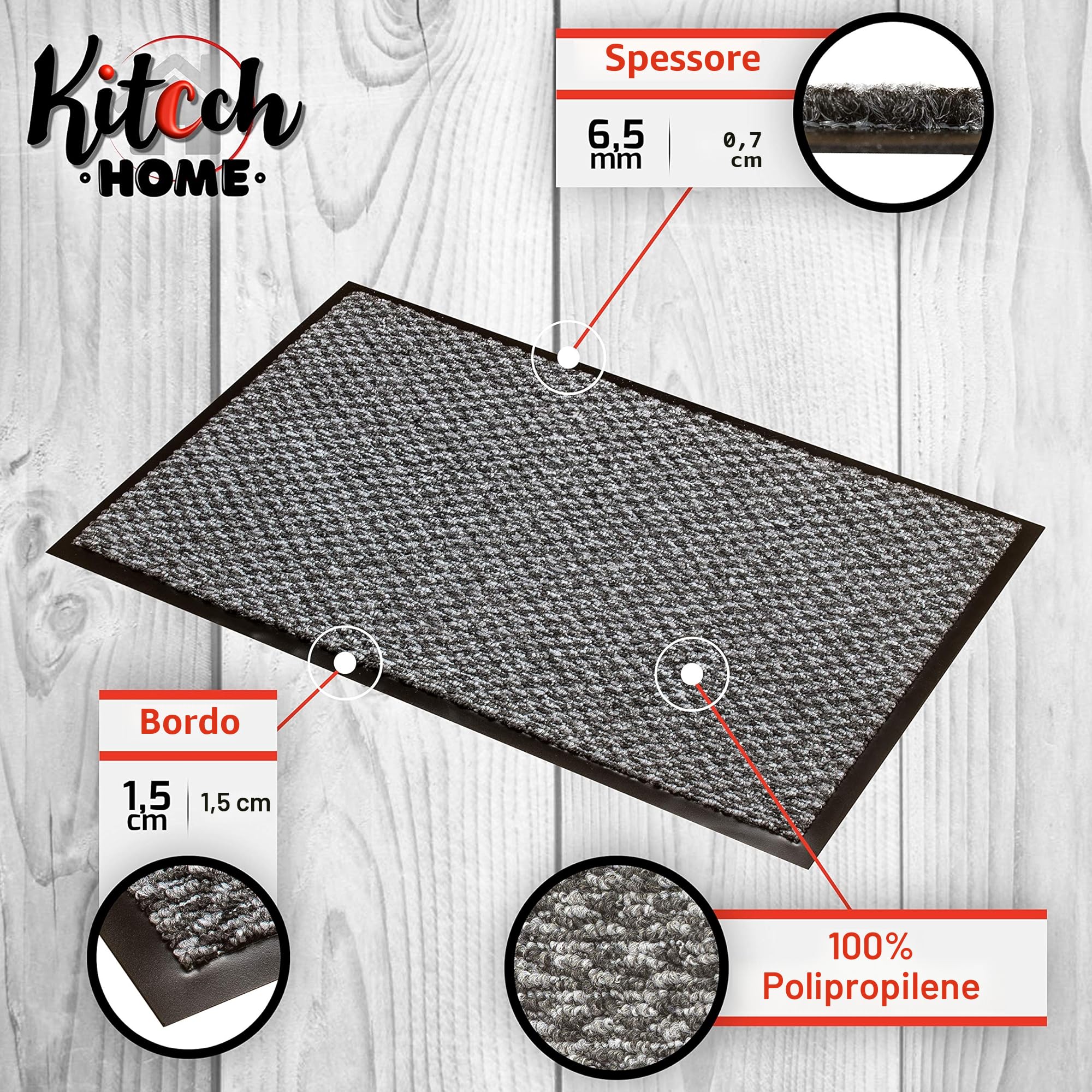 Zerbino Ingresso Casa per Interno ed Esterno | Tappeto Grande Antiscivolo di Grandi Dimensioni | Usato Come Tappeto Ufficio o Passatoia Cucina Design | Zerbino Grigio 80x120cm