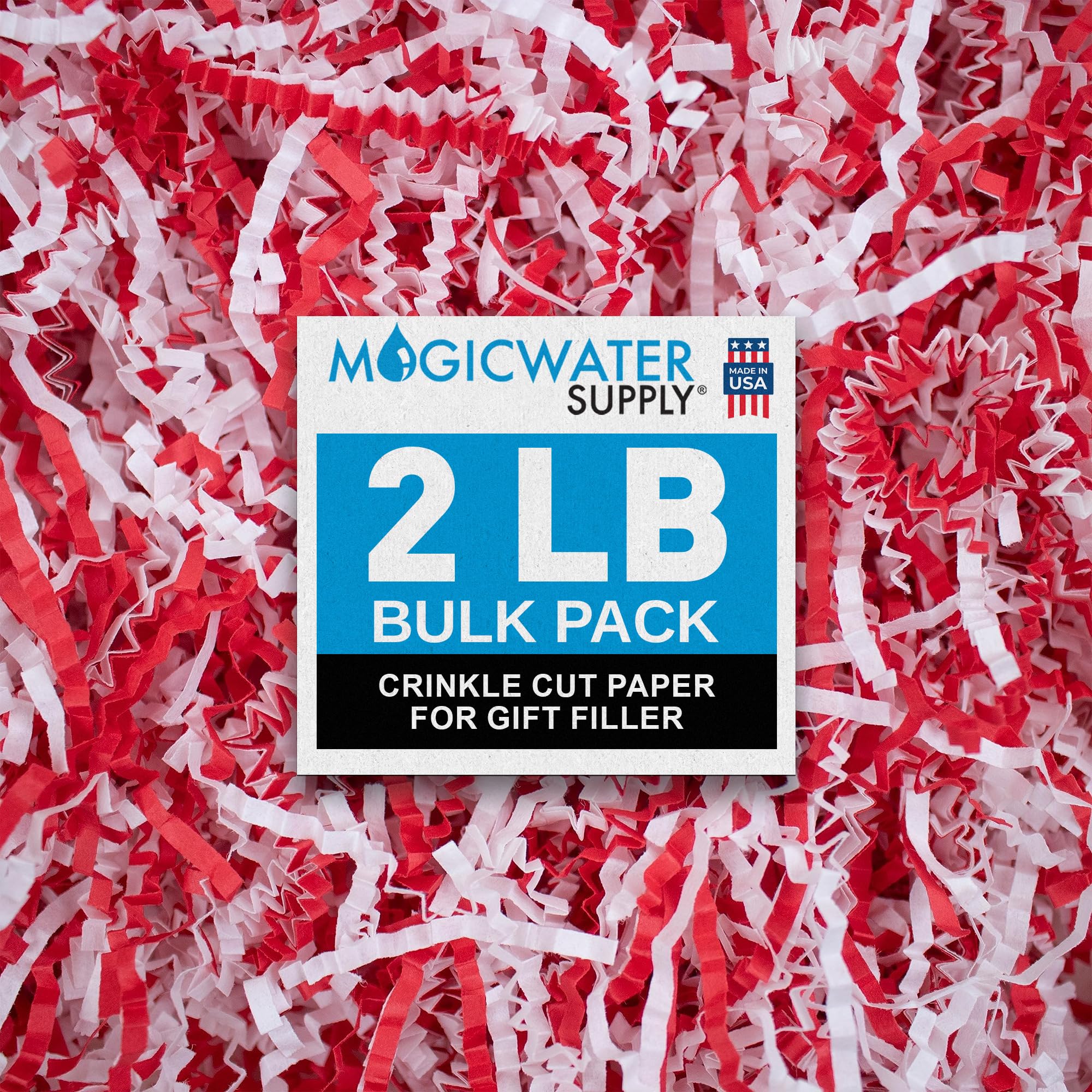 MagicWater Supply Shred Filler - 2 LB - Red, White - Crinkle Cut Paper for Gift Wrapping, Basket Filling, Occasions โ image 1