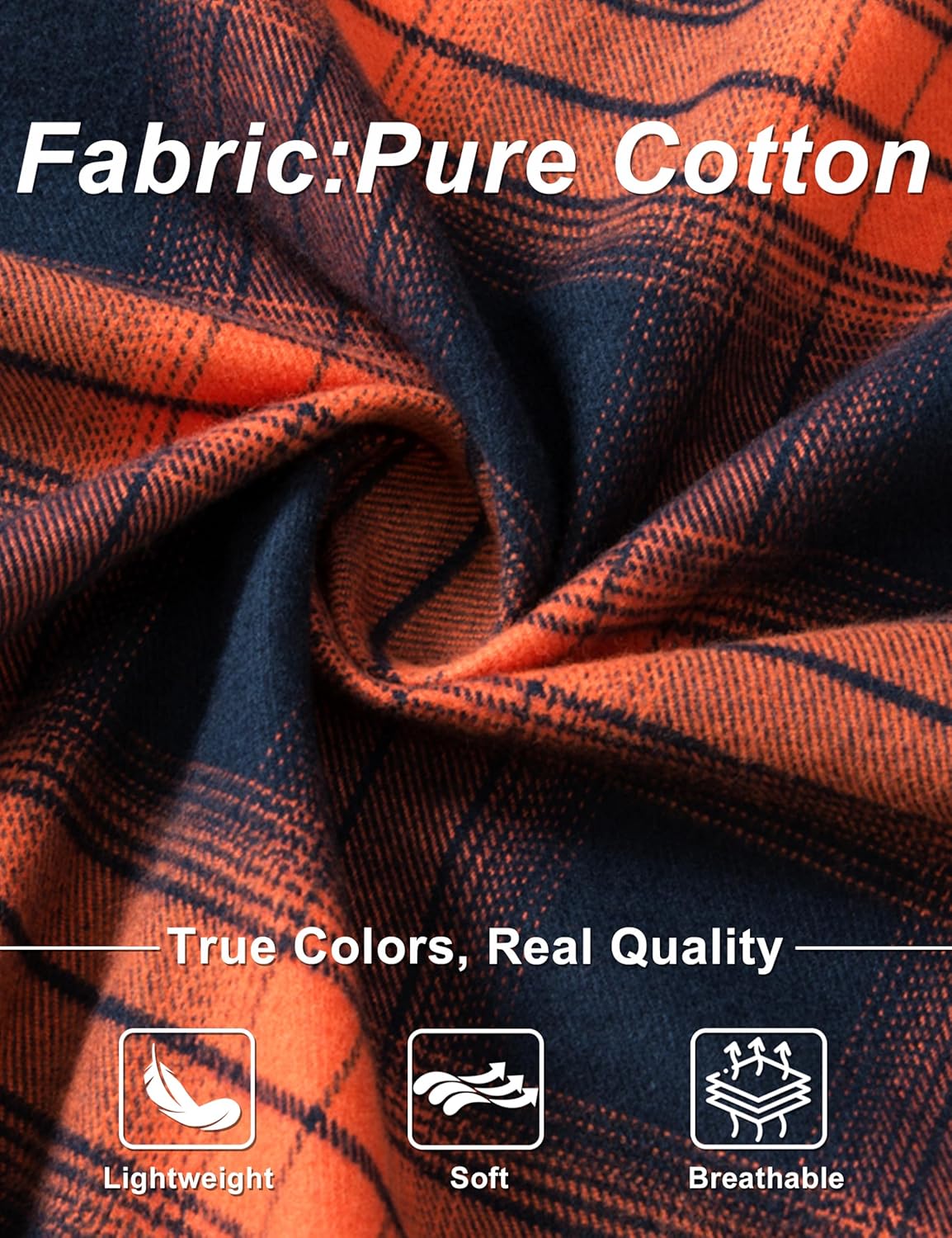 TACVASEN Flannel Shirt for Men Long Sleeve Plaid Shirt Corduroy Cuff Collar Casual Lightweight Cotton Button Down Shirts - Image 5