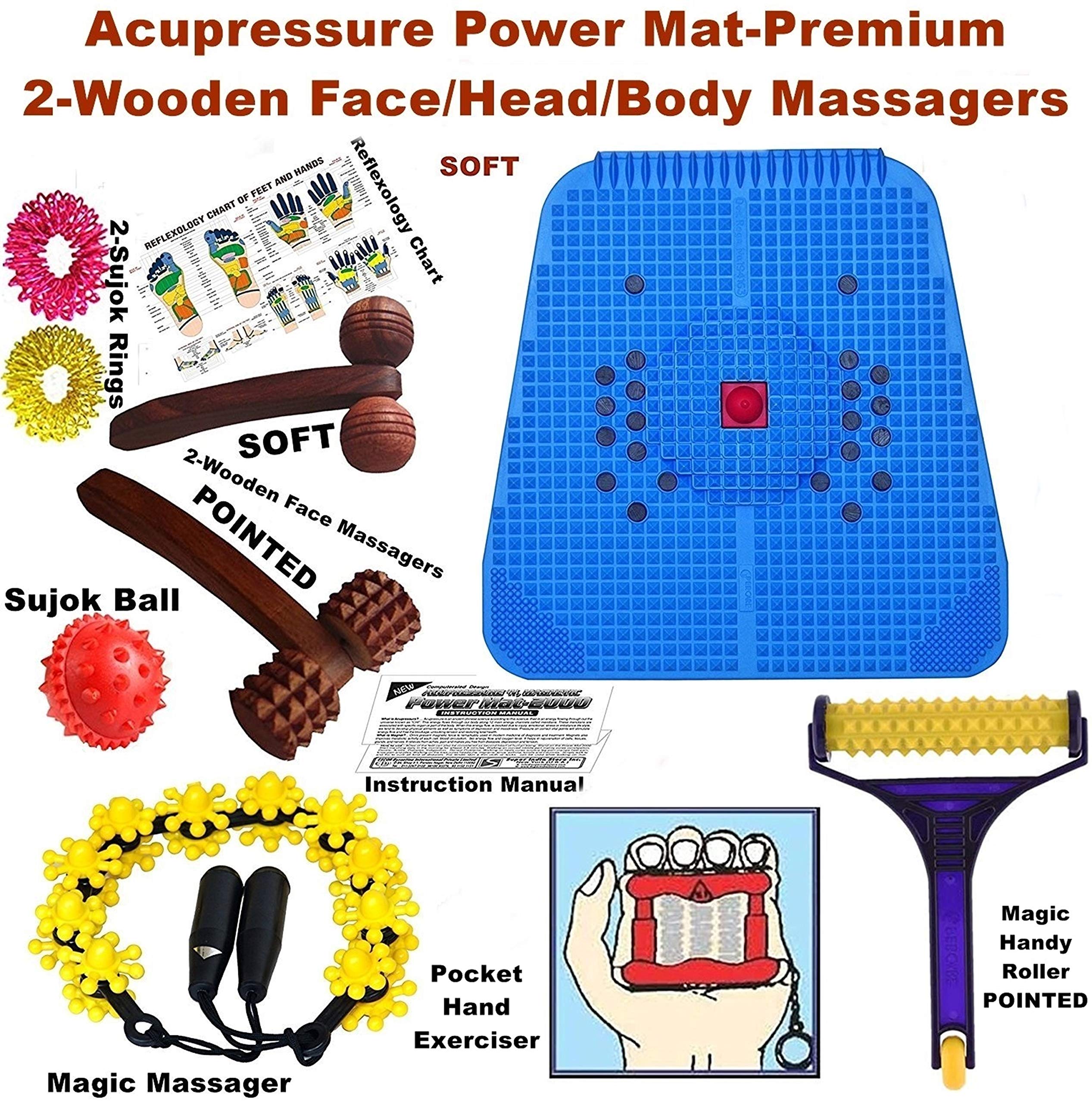 Super India Store Acupressure Power Mat With Magnets & Pyramids For Pain Relief With 2 Wooden Face Massagers 1