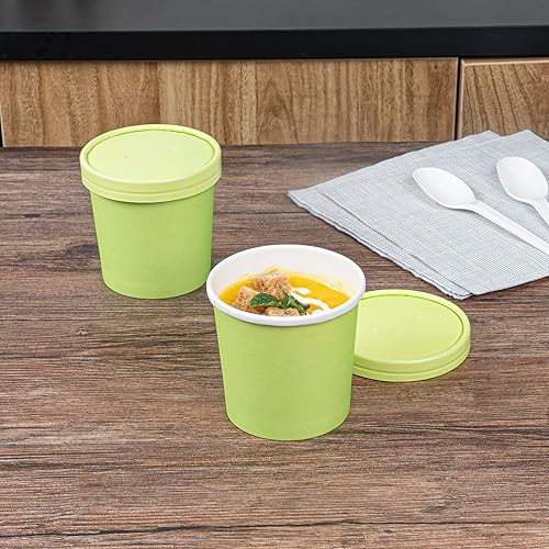 Miniatura 3 de Restaurantware Bio Tek - Contenedor redondo de papel verde ecológico de 12 onzas, 3 12 pulgadas x 3 12 pulgadas x 3 12 pulgadas, caja de 25 unidades
