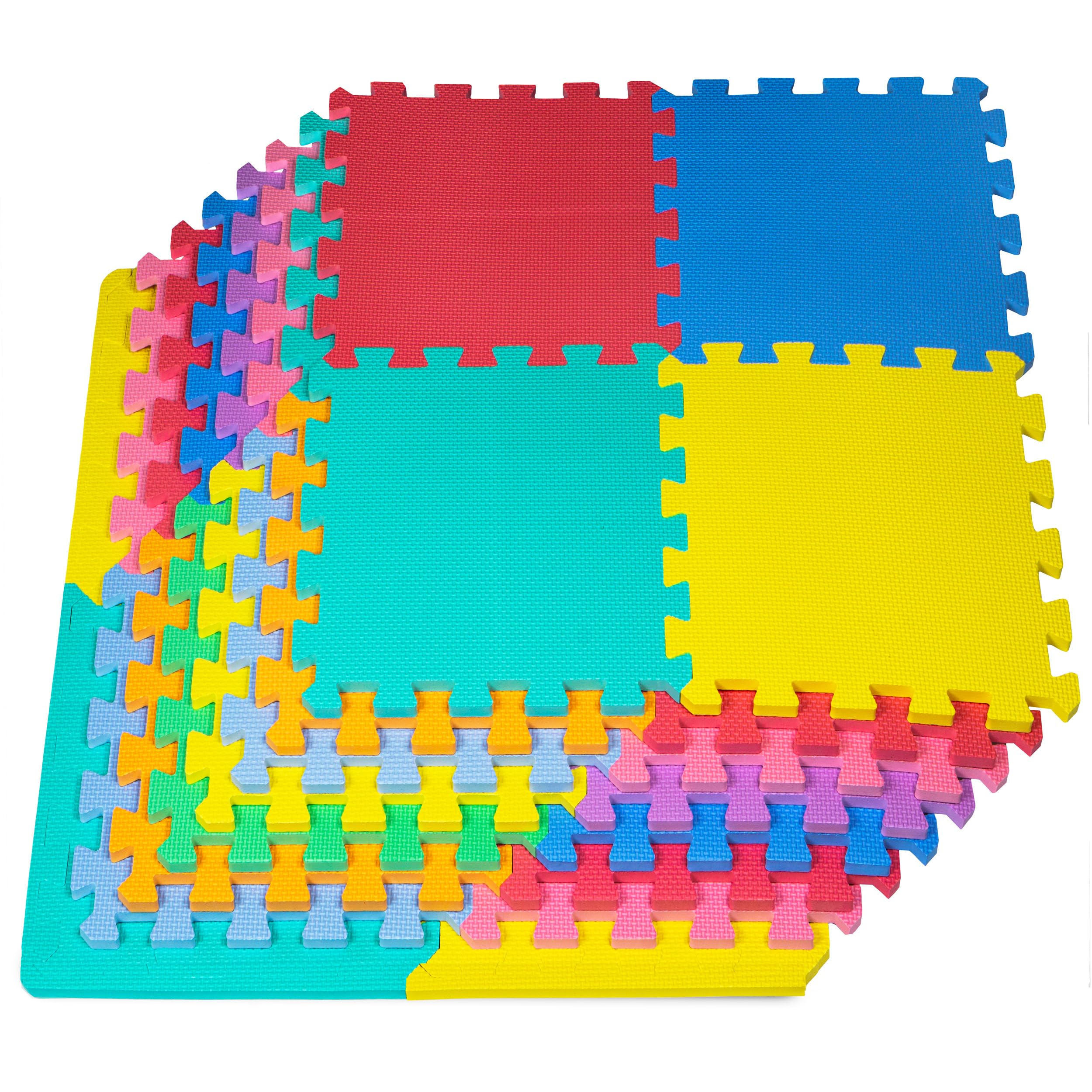 ProSource Play Mat, Soft Foam Floor Tiles for Kids, Interlocking EVA Panels for Playpen Use, Crawling Development Surface, Safe Non-Toxic Toddler Flooring, 32 Tiles, Multicolor