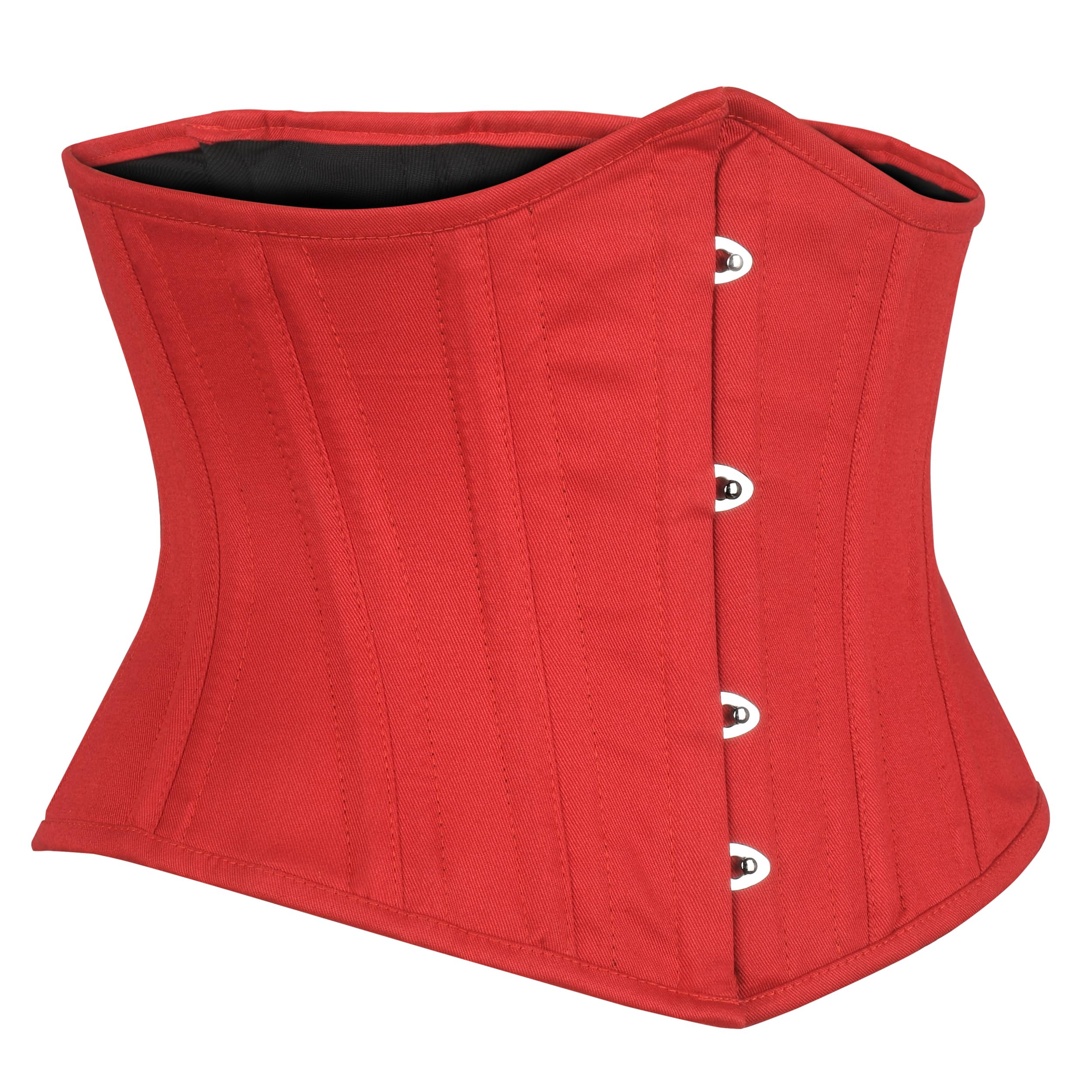 BIDMOOR Underbust Corset 2 Layer Steel Boned Corset Heavy Duty Waist Trainer, Hourglass Body Shaper, Red-cotton, XXS
