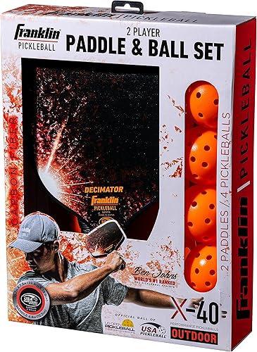 Miniatura 9 de Franklin Pickleball - Juego de paletas de fibra de carbono para 2 jugadores y pickleball X-40  (2) paletas de fibra de carbono  (4) bolas X-40