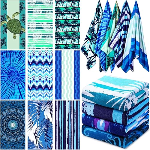 Oudain Juego de 9 toallas de playa extra grandes de 71 x 35 pulgadas, toallas de playa de microfibra de gran tamaño, secado rápido, absorbentes,