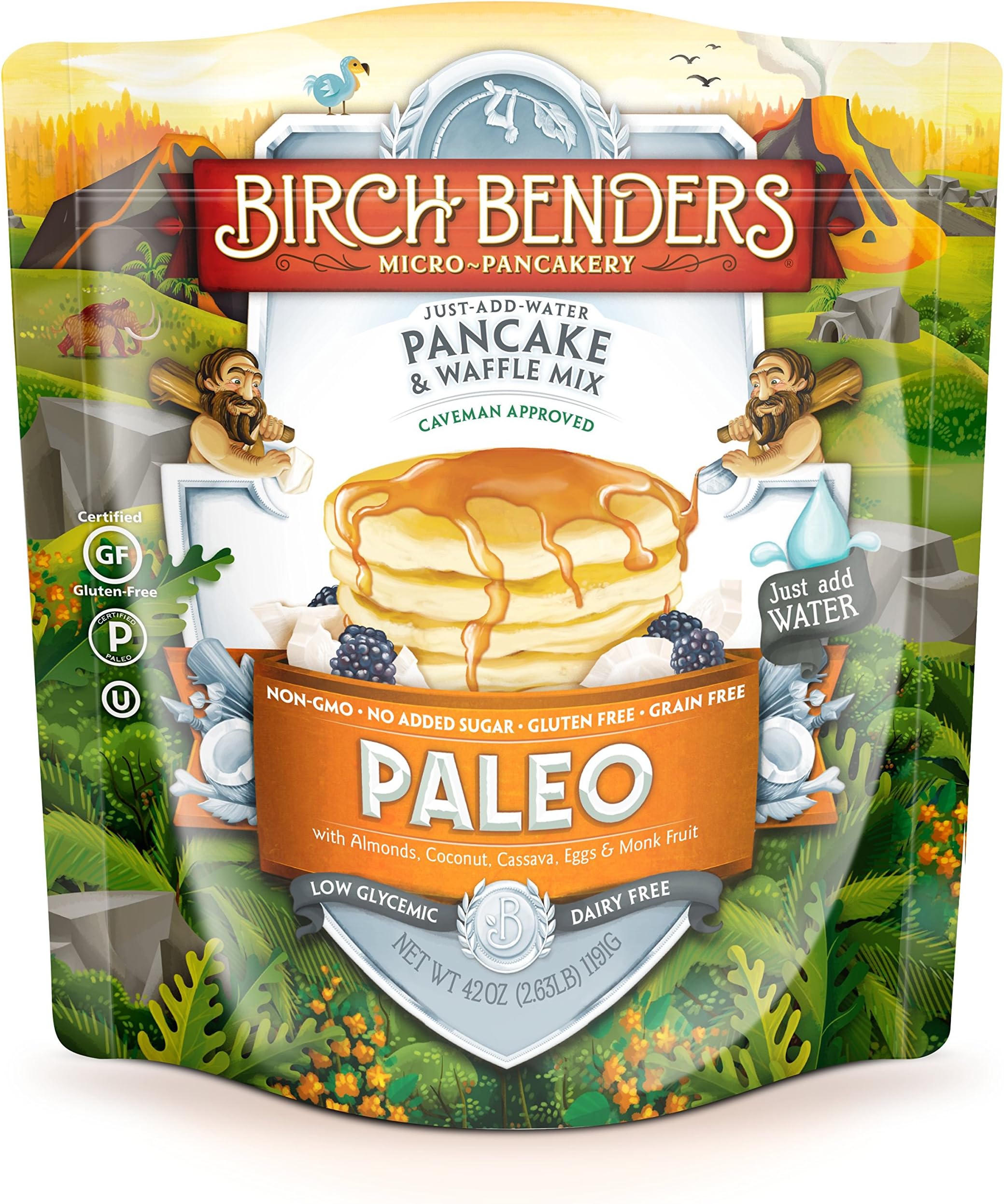Paleo Pancake and Waffle Mix by Birch Benders, Low-Carb, High Protein, High Fiber, Gluten-free, Low Glycemic, Prebiotic, Keto-Friendly, Made with Cassava, Coconut & Almond Flour, 42 Ounce (Pack of 1)