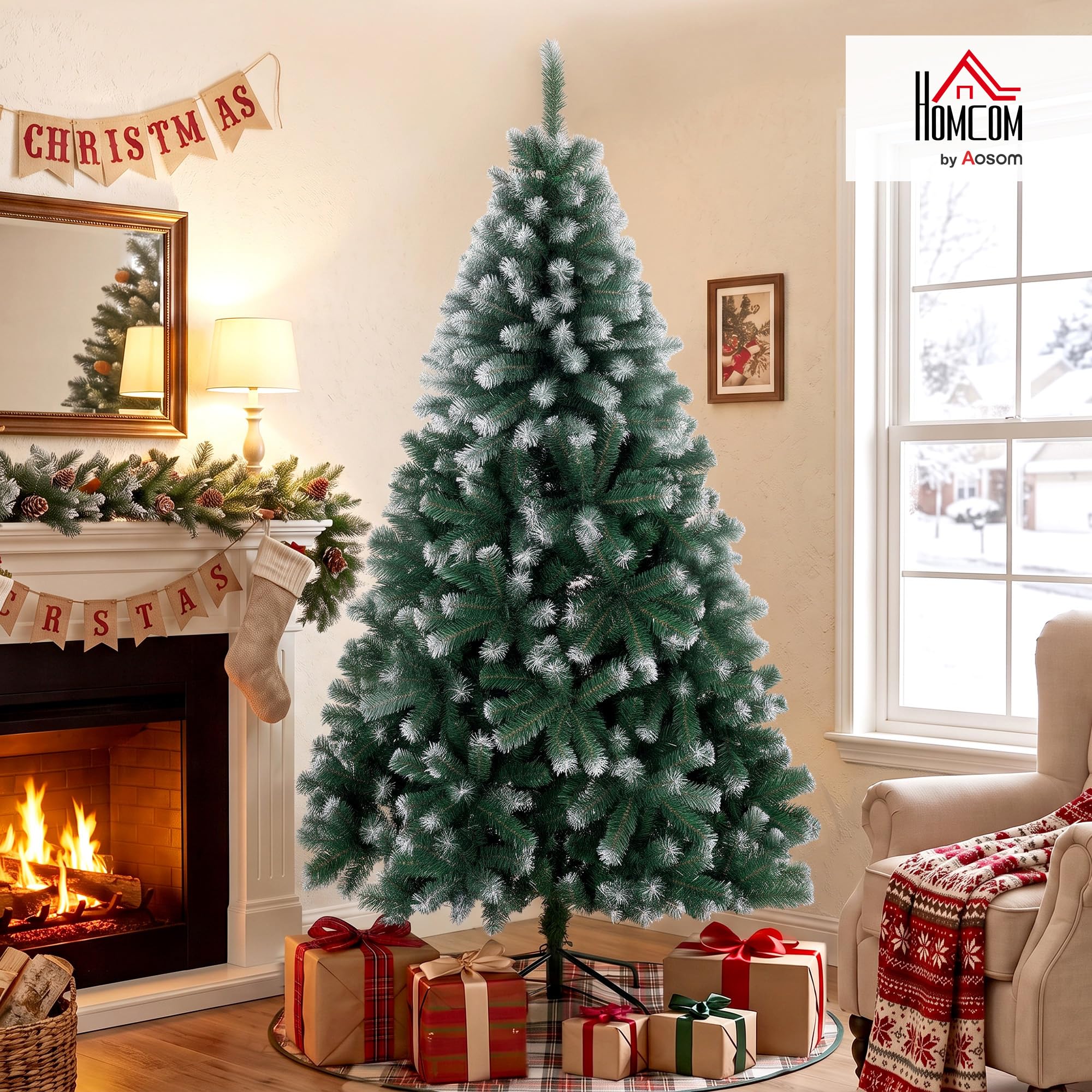 HOMCOM Albero di Natale 180 cm con 700 Rami Ignifughi Innevato Verde