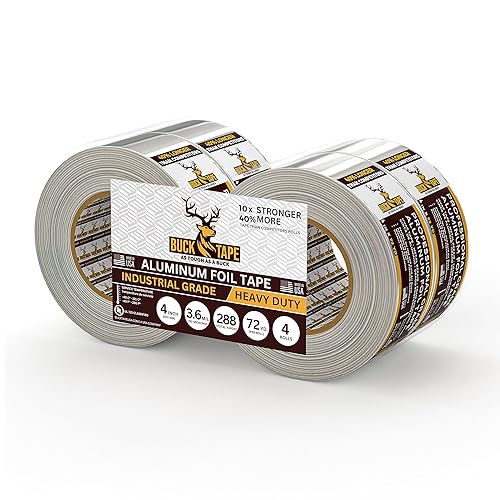 Buck - Paquete de 4 cintas de papel de aluminio de grado profesional, 4 pulgadas x 210 pies, 3.6 mil, ideal para HVAC, aislamiento, tuberías y