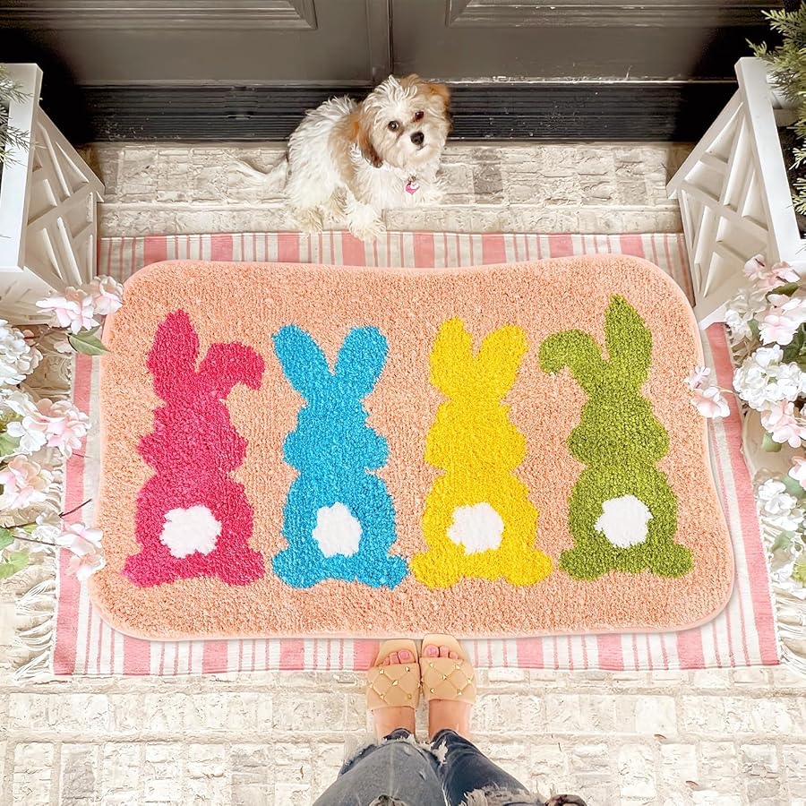 Percozzi Easter Bunny Bathroom Rug Spring Tufted Non-Slip Water Absorbent Bath Rug for Bathroom Shower Tub Kitchen Area Rug Decorations - image 6