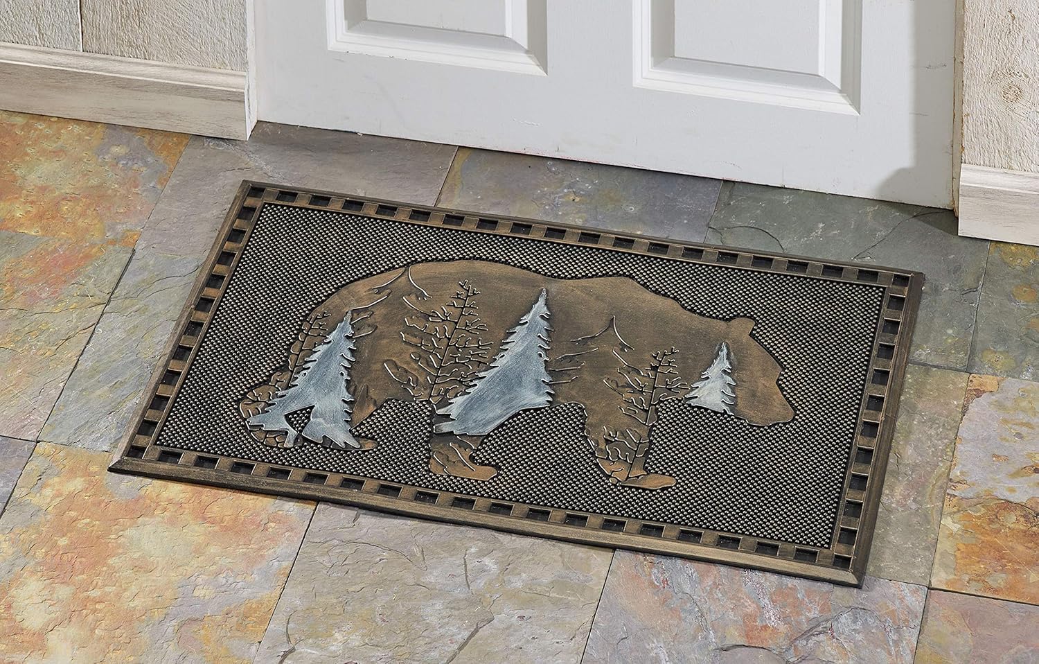 HF by LT Bear Pin Dot Rubber Doormat, 18 x 30 inches, High-Traction, Year-Round Use, Low Profile, Black with Brushed Bronze Finish
