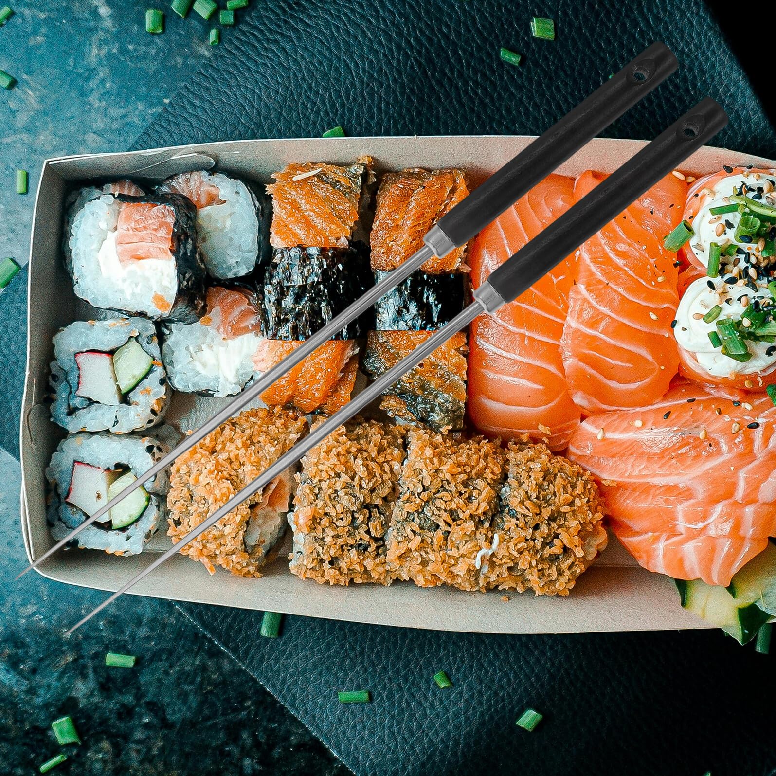 Baguettes Inox Anti-dérapantes pour Sushi Style Japonais Résistantes Chaleur Légères et Réutilisables Ergonomique pour Service Alimentaire Noir