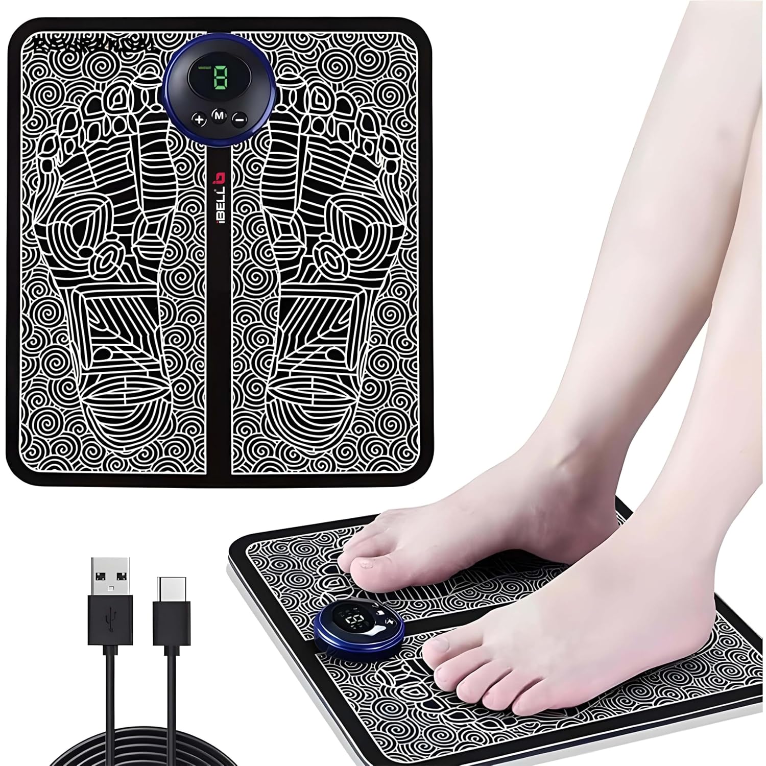 Ibel wireless EMS foot massage - rechargeable and foldable foot massage mats with 8 mode and 19 intensity levels. Portable pain relief machine for circulation, relaxation and stress relief Ibel wireless EMS foot massage - rechargeable and foldable foot massage mats with 8 mode and 19 intensity levels. Portable pain relief machine for circulation, relaxation and stress relief