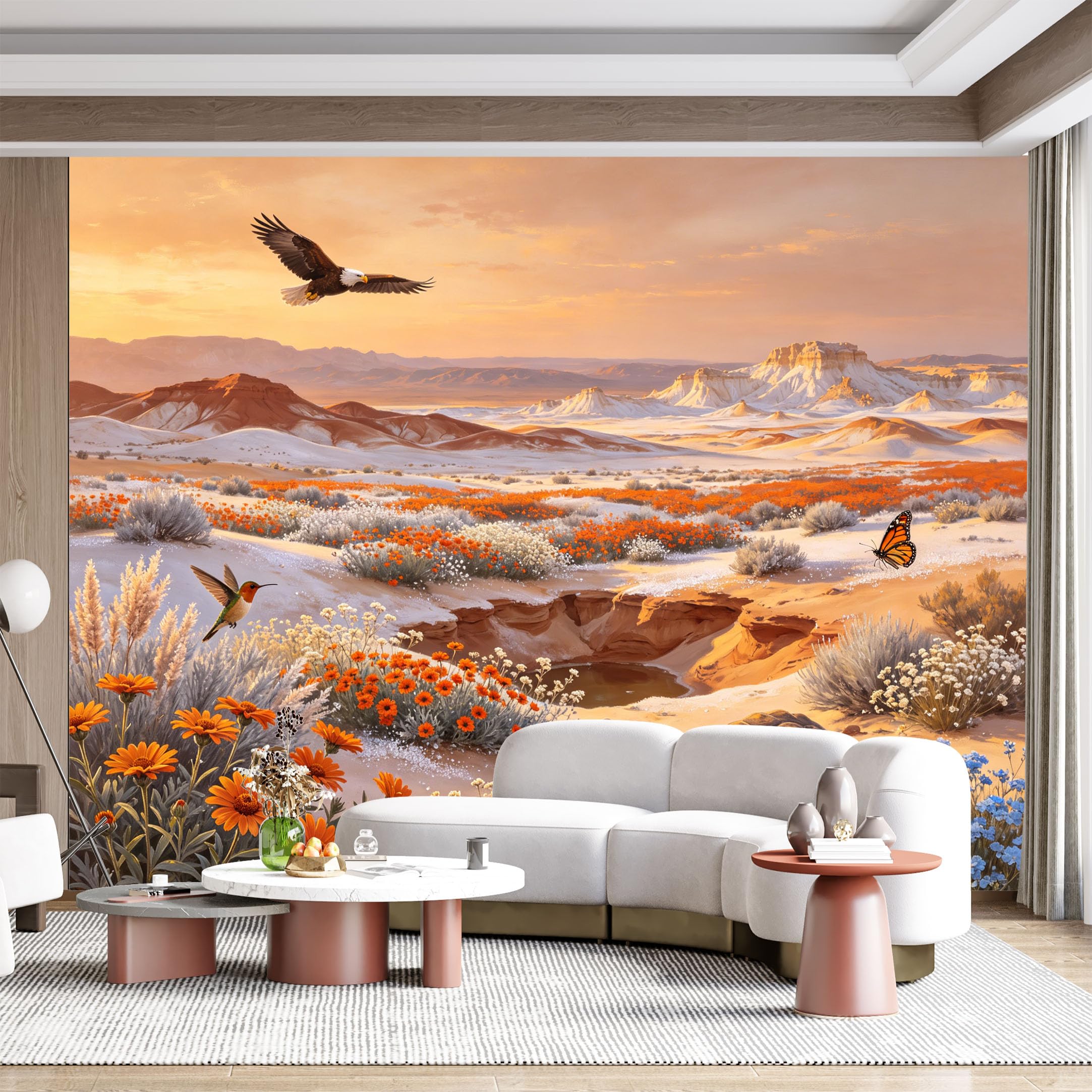 Custom Size Wall Mural Desert Landscape Eagle Hummingbird Butterfly Tortoise Watercolor Oil Painting SelfAdhesive Wall Fabric Removable for Home Office Decor