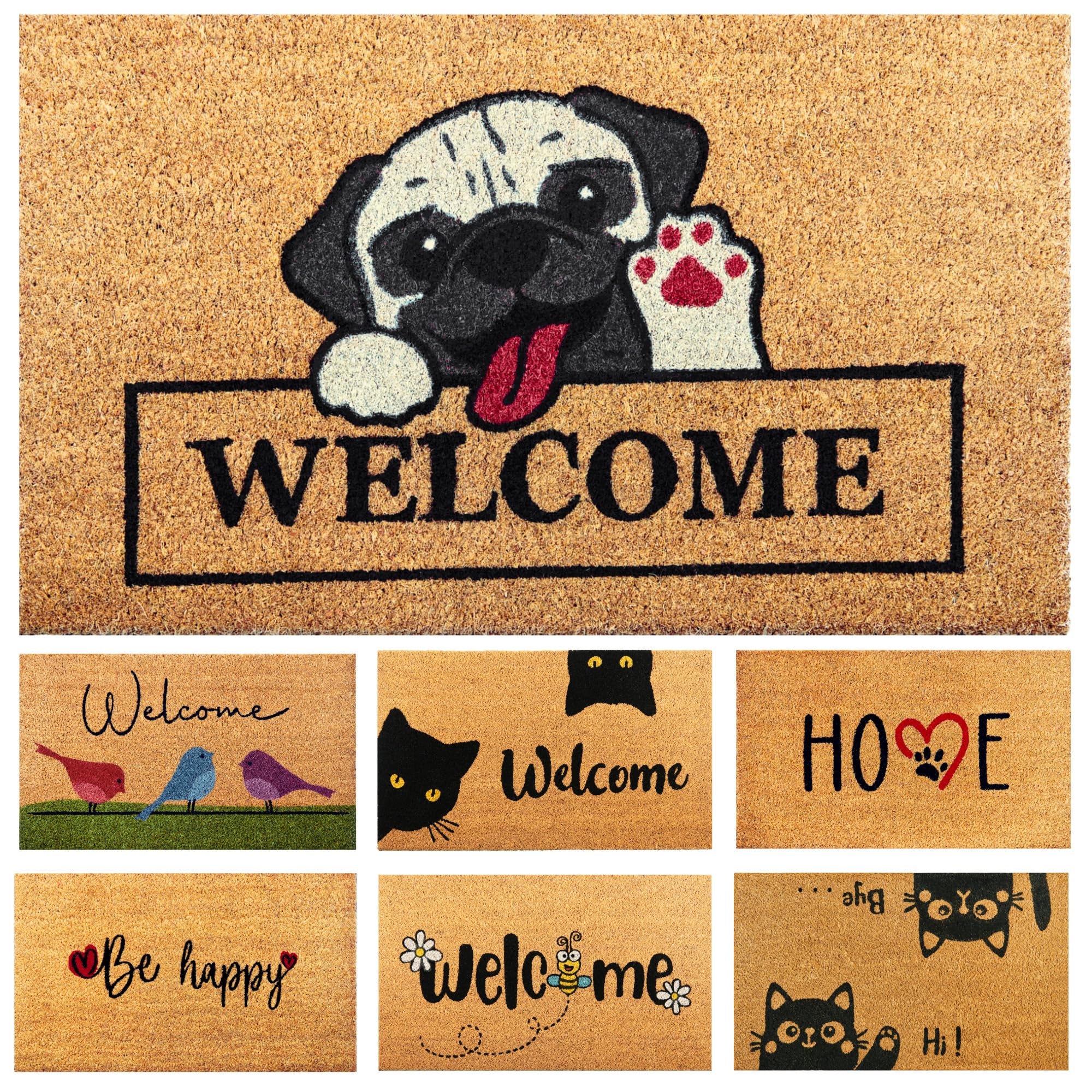 Felpudo Perro Welcome de Fibra Coco - 70x40cm - Felpudos Antideslizantes - Felpudos Originales para la Entrada a Casa, Pasillos, Puertas de Exterior-Accesorios para el Hogar-Material Resistente