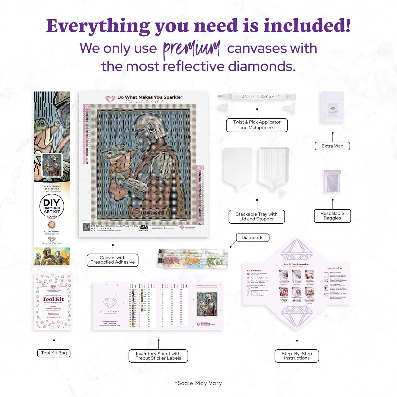 DIAMOND ART CLUB The Mandalorian and The Child Diamond Painting Kit, Fun DIY Crafts for Adults, Round Diamond Art Canvas, 13" x 15" (33 cm x 38 cm)