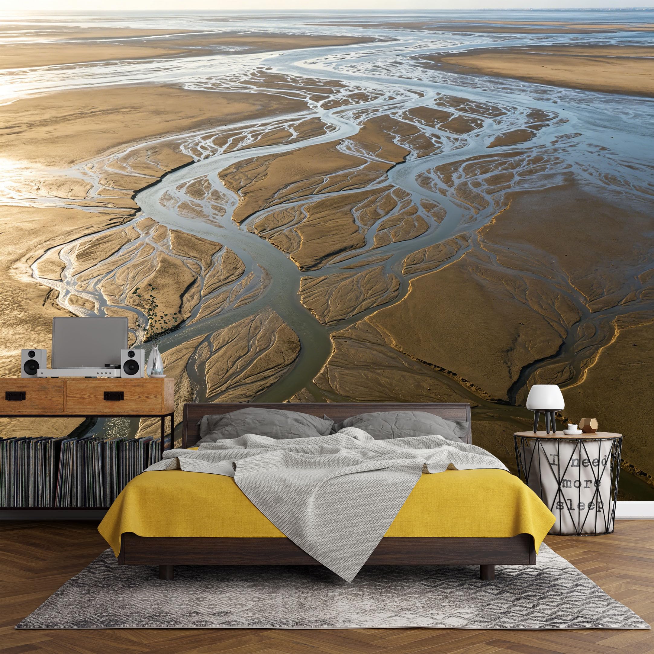 Custom Size Wall Mural， Coastal Estuary River Delta Aerial Landscape Nature Scene，SelfAdhesive Art Prints wall Fabric (No PVC) Removable Wallpaper Living Room Decor