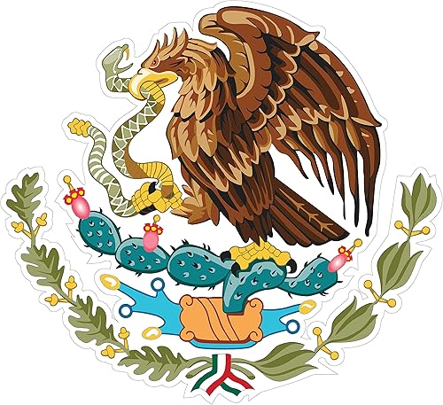 Calcomanía de escudo de armas mexicano (5 unidades) con la bandera de México, vinilo de 4 x 3.75 pulgadas