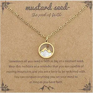 Mustard Seed Gold Plated Stainless Steel Faith Necklace with Tiny Move Mountains Charm
