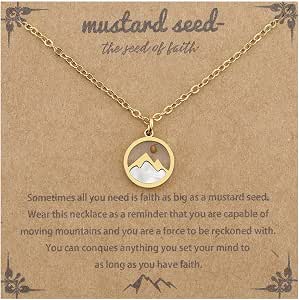 Mustard Seed Gold Plated Stainless Steel Faith Necklace with Tiny Move Mountains Charm