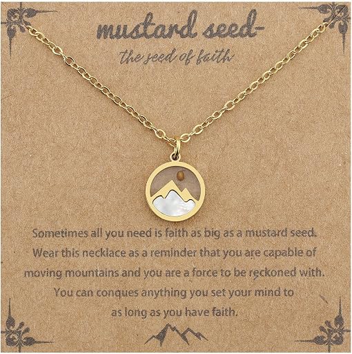 Hilufiet Mustard Seed Gold Plated Stainless Steel Faith Necklace Tiny Move Mountains Charm Choker Necklace for Women