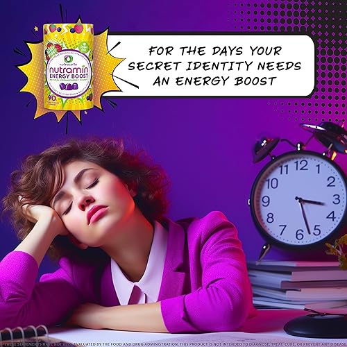 Miniatura 3 de NUTRAMIN - Gomitas de vitaminas Energy Boost, sin café, sin cafeína, sin azúcar, veganas, B12, té verde, Ashwagandha, Garcinia cambogia, frambuesa,
