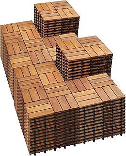 PrimeZone 108 PCS Solid Acacia Wood Interlocking Patio Deck Tiles - 12" x 12" Indoor Outdoor Waterproof Flooring Tiles for Balcony, Backyard & Poolside, All Weather Use, Natural Wood, Checker