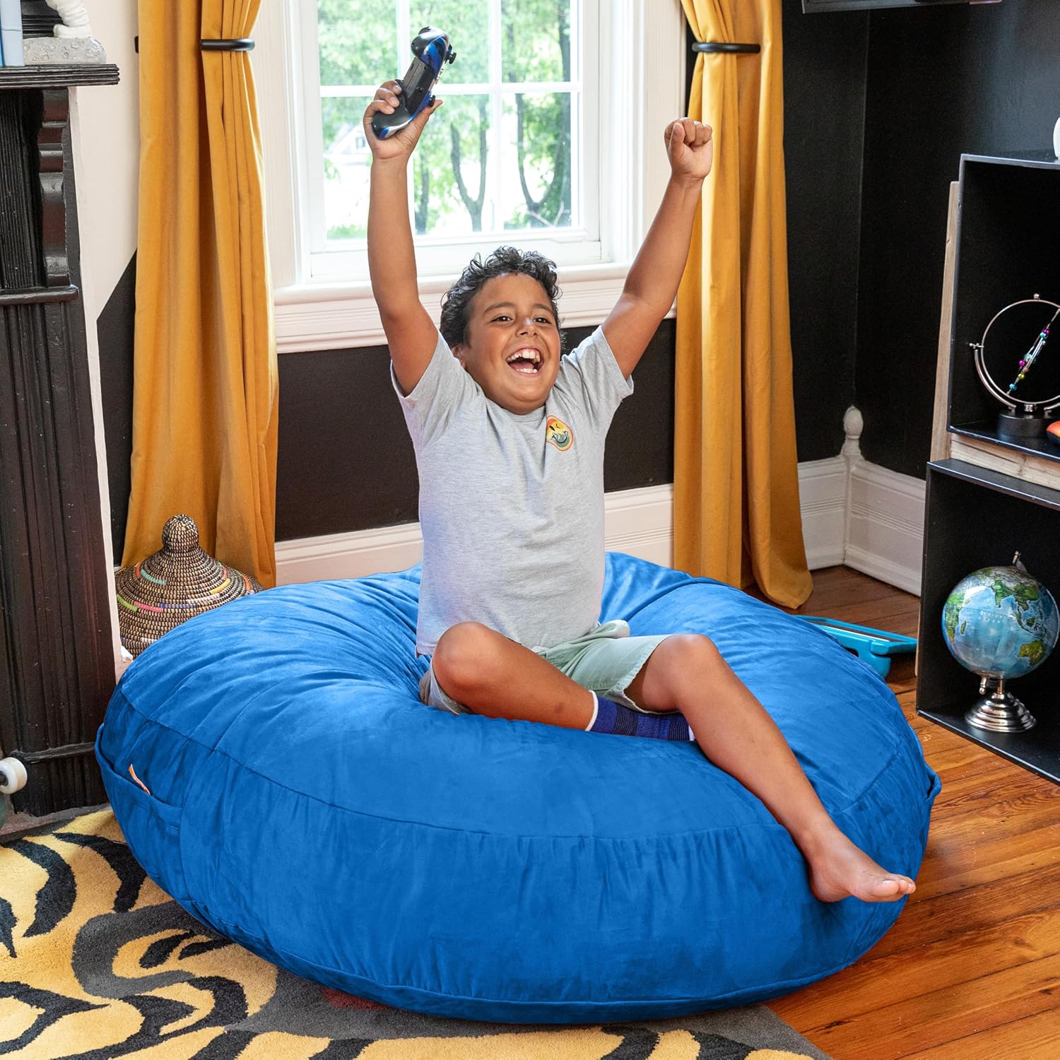 Jaxx Bean Bags Cocoon Junior Kids Bean Bag, 4-Feet, Blueberry Microsuede