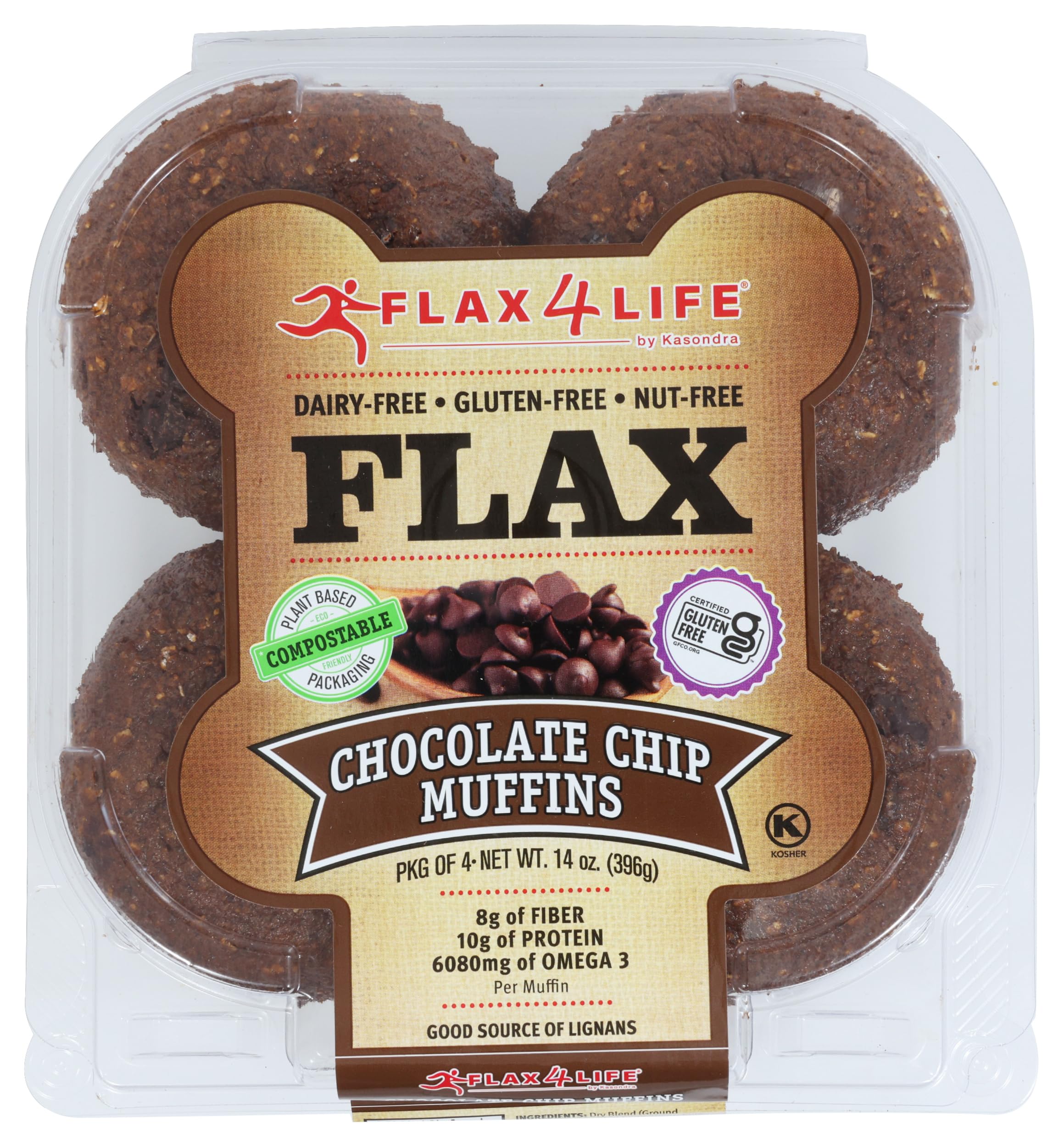 Flax4life 4 Pack Muffins, Chunky Chocolate Chip, 14 Ounce