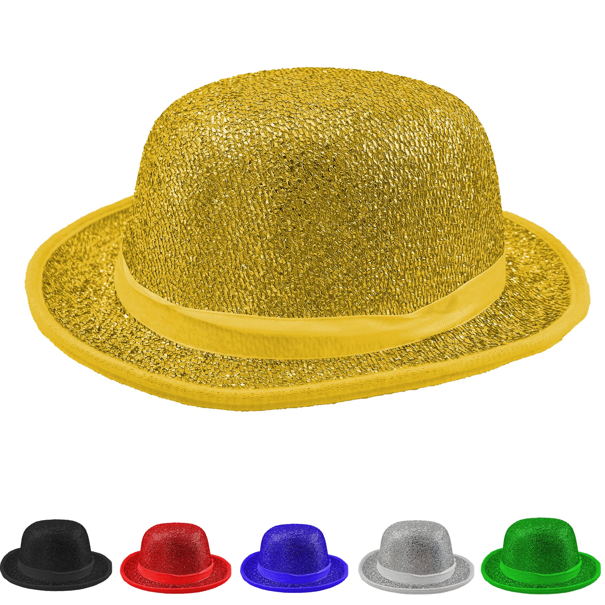 Sombrero Bombin Chistera Brillantes para Adulto, Gorro Payaso de Negro para Disfraces de Halloween Carnaval y Fiestas, Talla única 55-58cm