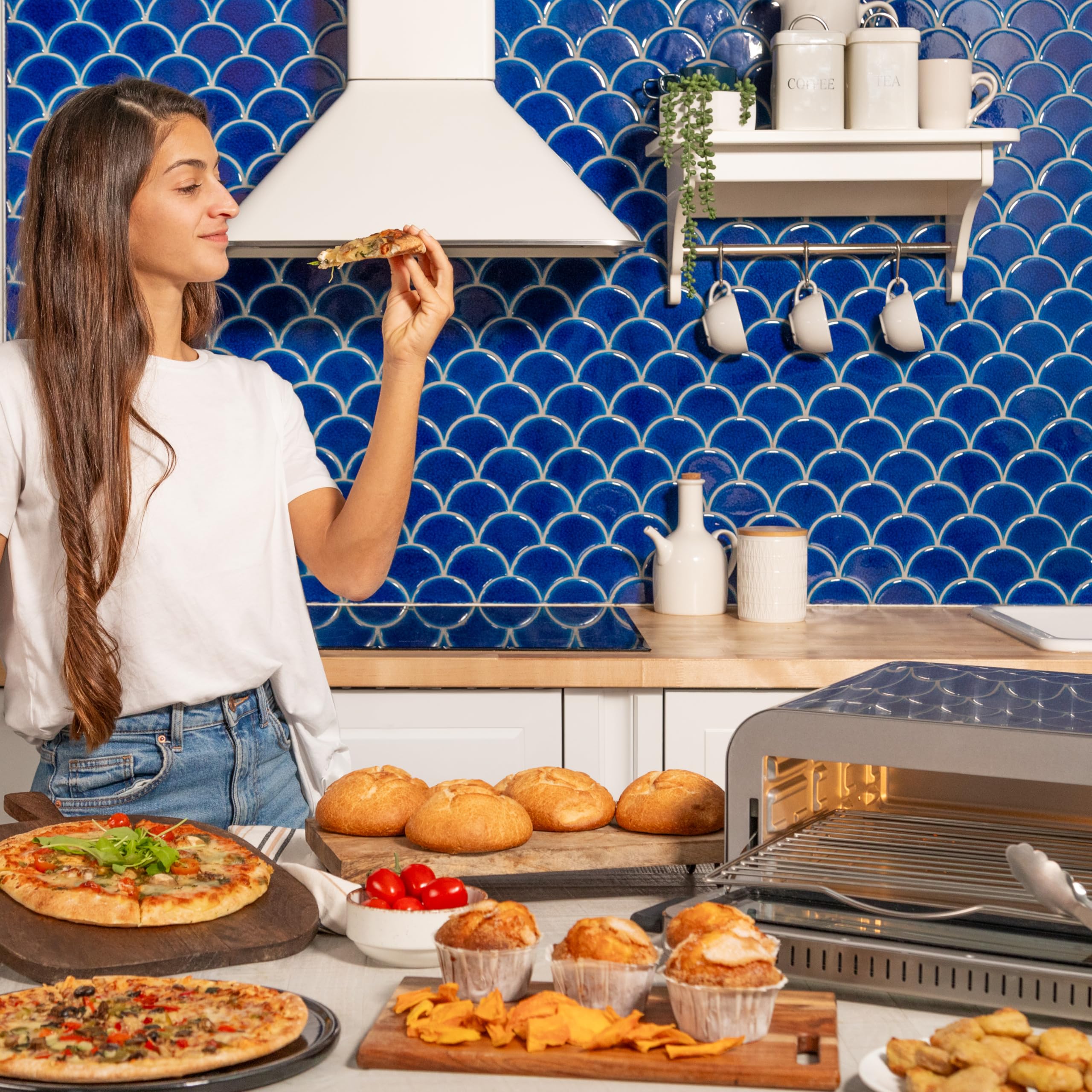 Cecotec Horno Eléctrico con Ventana para Pizzas Fun Pizza&Co Forno Bravo. 2000W, Capacidad 18L, Acero Inox, Diseño Plano para Pizza de 12"/30,5cm, Función Air Fryer, 15 Modos