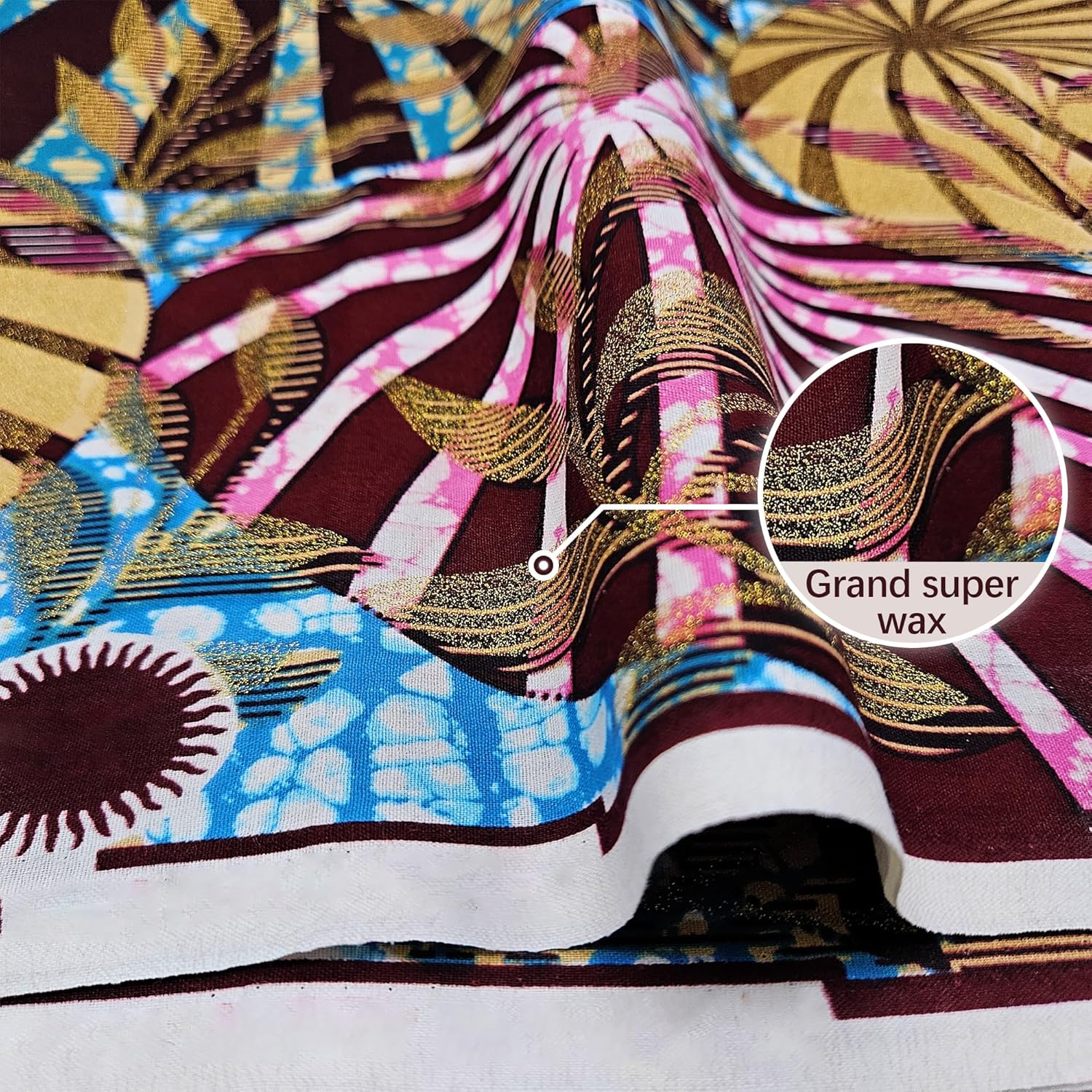 African Fabric 100% Cotton Kente Cloth by The Yard 6 Yards African American Ankara Print Wax Fabric for Party Outfits, DIY Crafts, Scarves, Aprons, and Home Decor (3Q2-1)