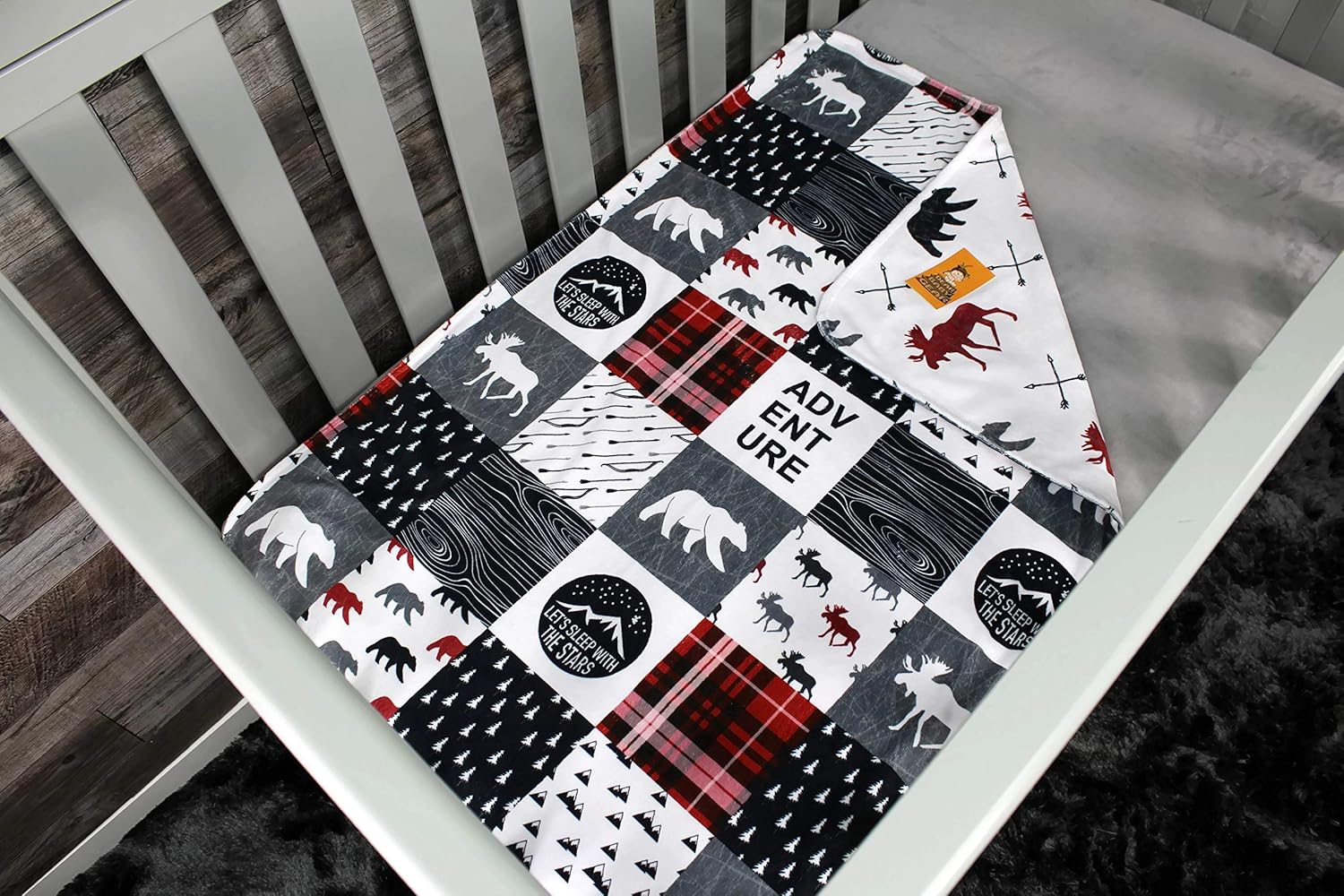 Dear Baby Gear Bears Deluxe Baby Blanket - Reversible, Milestone & Newborn Gifts for Girls and Boys - Bears, Moose, Northwood Adventure Faux Quilt, Moose, Arrows, 40" x 30"
