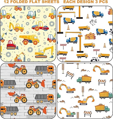 Miniatura 5 de Titiweet Papel de regalo de construcción, papel de regalo de camión para niños, niños, 12 hojas de papel de regalo para tractores y camiones para