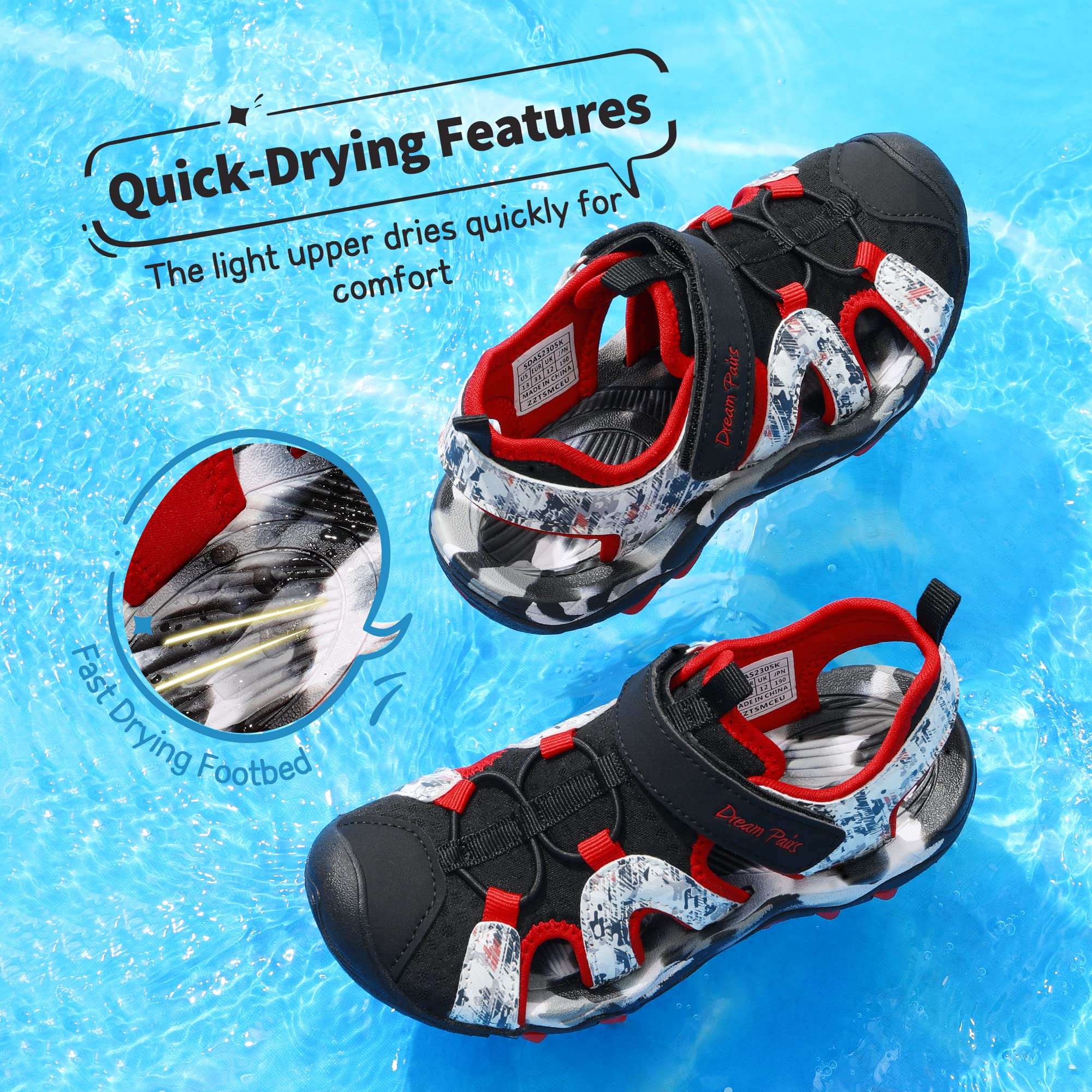 DREAM PAIRS Sandales Enfant Garçon Fille Sandales de Sport Outdoor Bout Fermé, Chaussures d'Eau Antidérapantes Respirantes Sandales Randonnée Plage Marche Été pour Enfants