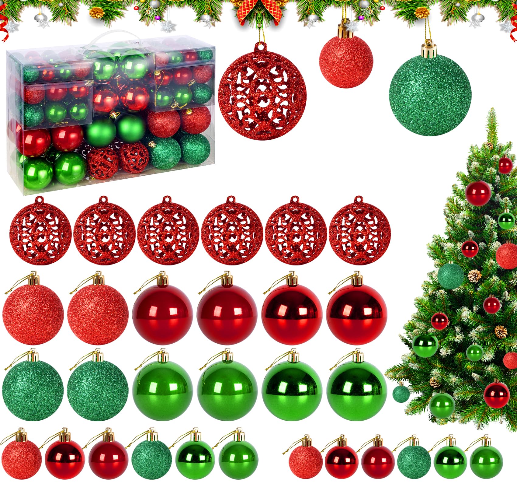 Lot De 100 Boules De Noël Bakaji Diamètre 3/4/6 Cm - Décorations Sapin Rouge Brillantes Et Mattes