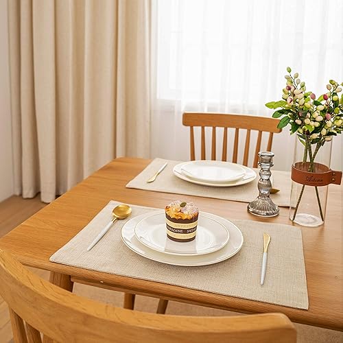 Miniatura 2 de Juego de 4 manteles individuales de lino para mesa de comedor, lavables, 13 x 19 pulgadas, lino claro