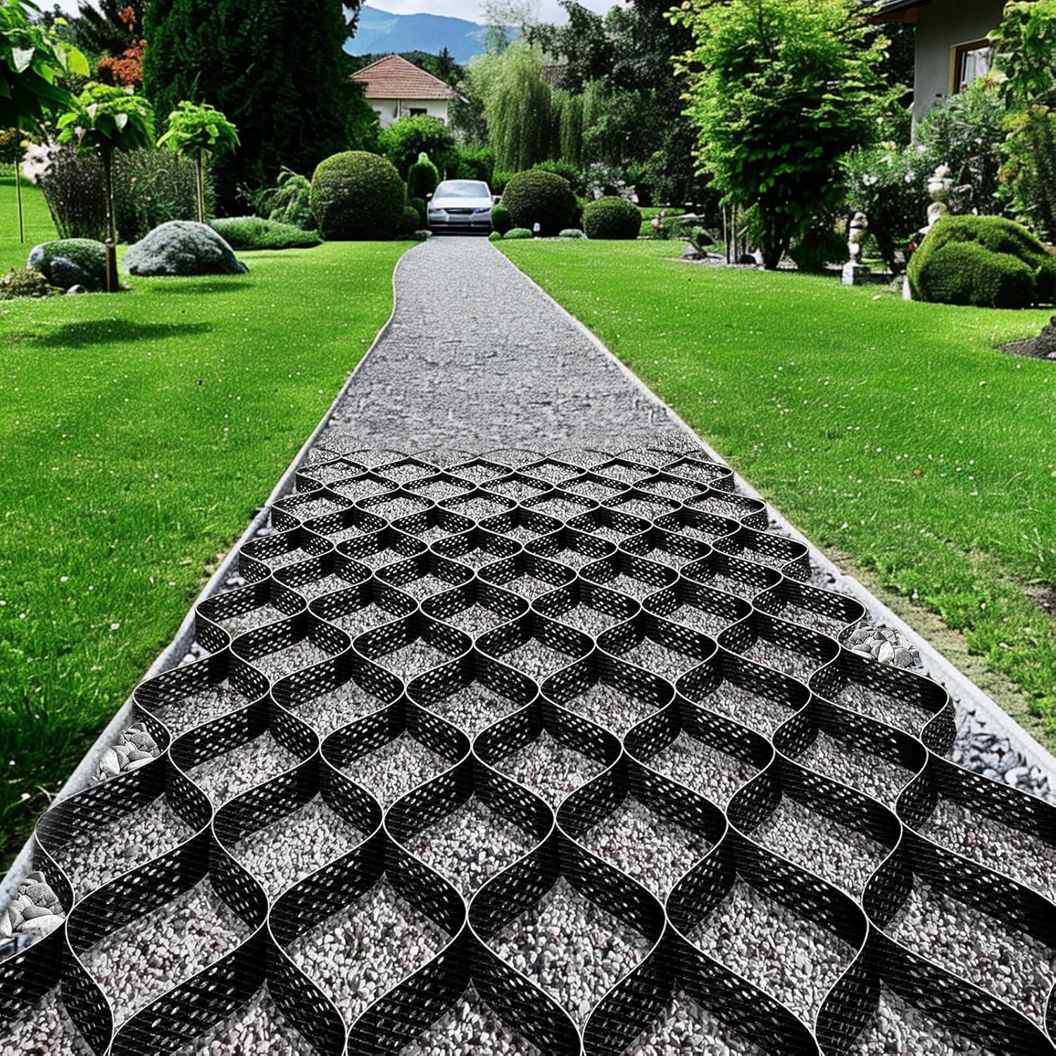 MYOYAY 4" Ground Grid 9.8x16.4 ft Geo Grid 1885 lbs/sq ft Tensile Strength Gravel Ground, Honeycomb Permeable Paving Gravel Grid for Parking Lots, Slope Driveway, Garden, DIY
