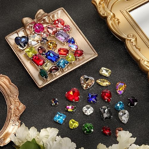 Miniatura 6 de 460 piezas de diamantes de imitación para coser de vidrio, piedras preciosas y cristales de metal en la parte trasera de punta, diamantes
