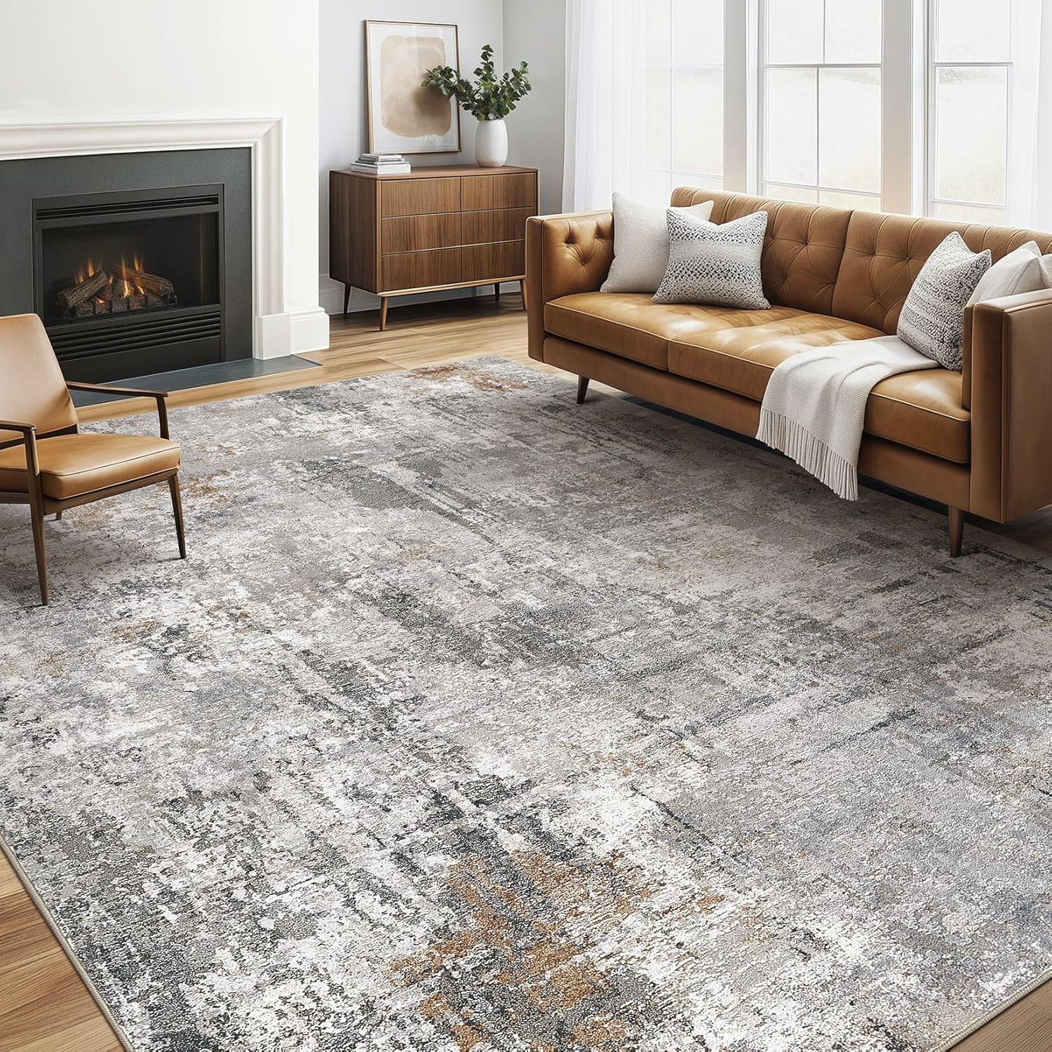 Tapis de cuisine et salon anti-tache gris moderne 120 x 170 cm