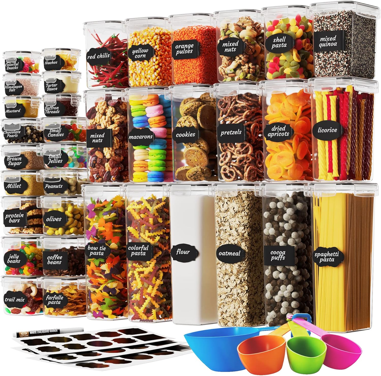 Chef's Path Airtight Food Storage Container Set with Lids - Superior Variety Pack of 36 for Kitchen & Pantry Organization, BPA Free Kitchen Storage Containers for Cereal, Flour &, Sugar - Thumbnail 2