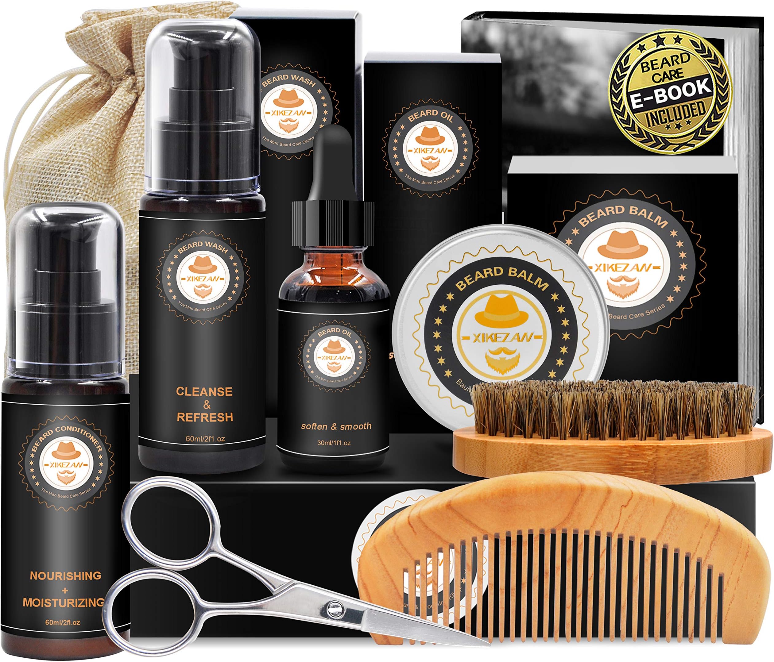 Upgraded Beard Grooming Kit w/Beard Conditioner,Beard Oil,Beard Balm,Beard Brush,Beard Shampoo/Wash,Beard Comb,Beard Scissors,Storage Bag,Beard E-Book,Beard Care Gifts for Men Him