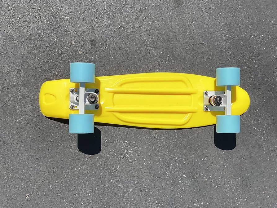 Yellow Skateboard with Sky Blue Wheels Penny Style Sized