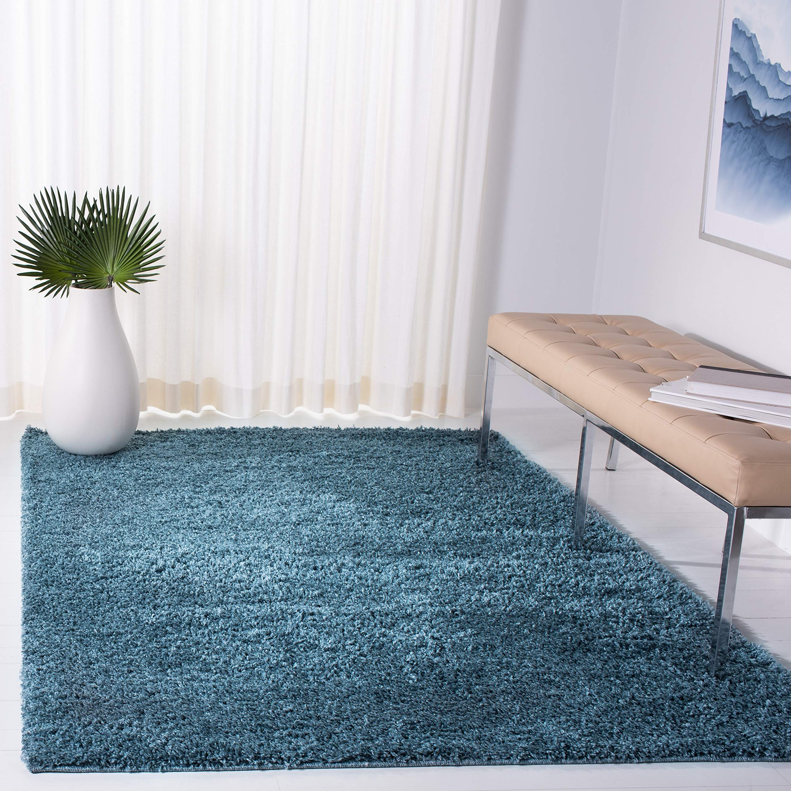 SAFAVIEH Venus Shag Collection Area Rug - 9' x 12', Blue, Solid Design, Non-Shedding & Easy Care, 1.8-inch Thick Ideal for High Traffic Areas in