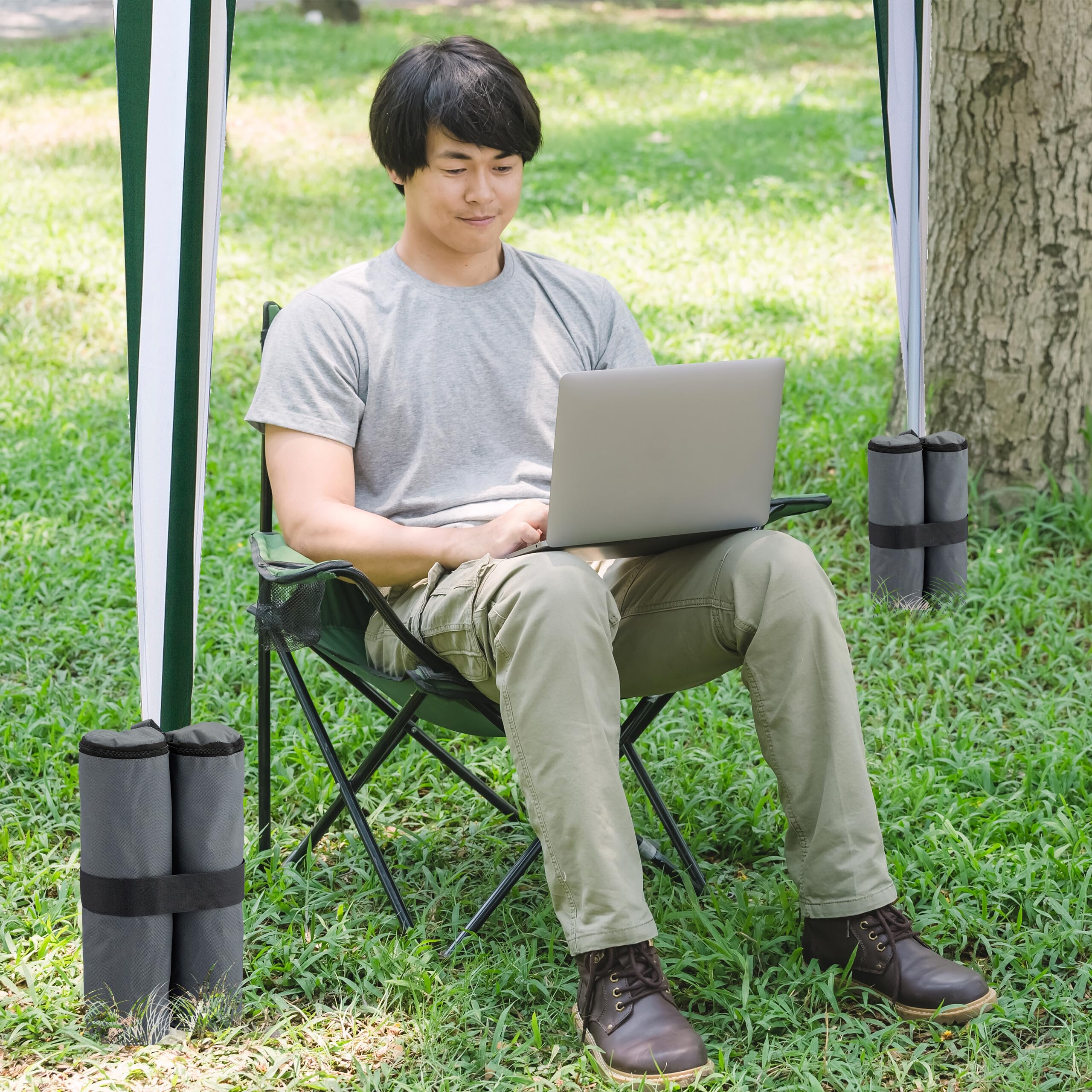 Relaxdays Peso per Gazebo, Set da 4, Sacchi in Tessuto Oxford da Riempire con Sabbia, Zavorre per Padiglione, Grigio