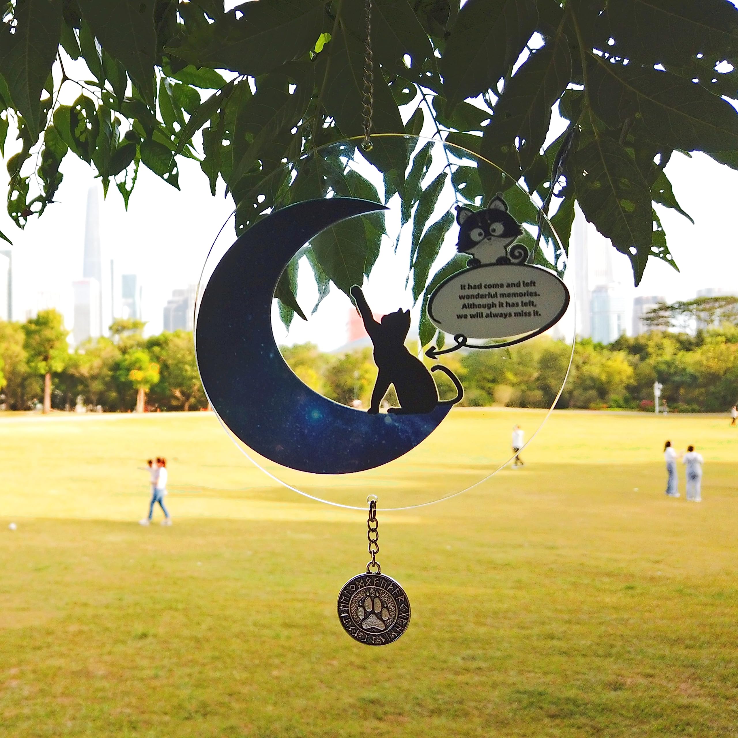 Cat on The Moon Memorial Lost pet Memorial Gift, Acrylic Decorative Souvenir,Sympathy Gift for cat Lovers, Loss of Cat Sympathy Gift，Interior Patio Window Decorations (Mooncat - Cat Paw)