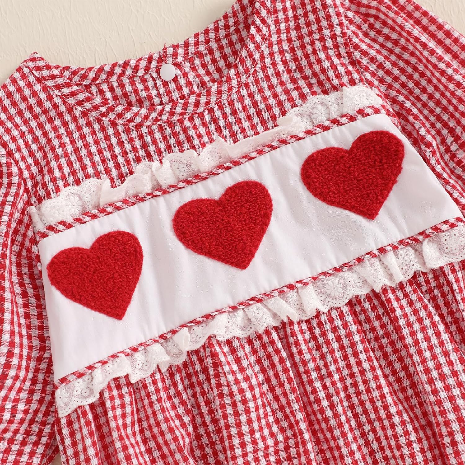 Valentine Baby Girl Outfit Heart Embroidery Newborn Long Sleeve Romper Bodysuit Headband Smocked Clothes - Image 6
