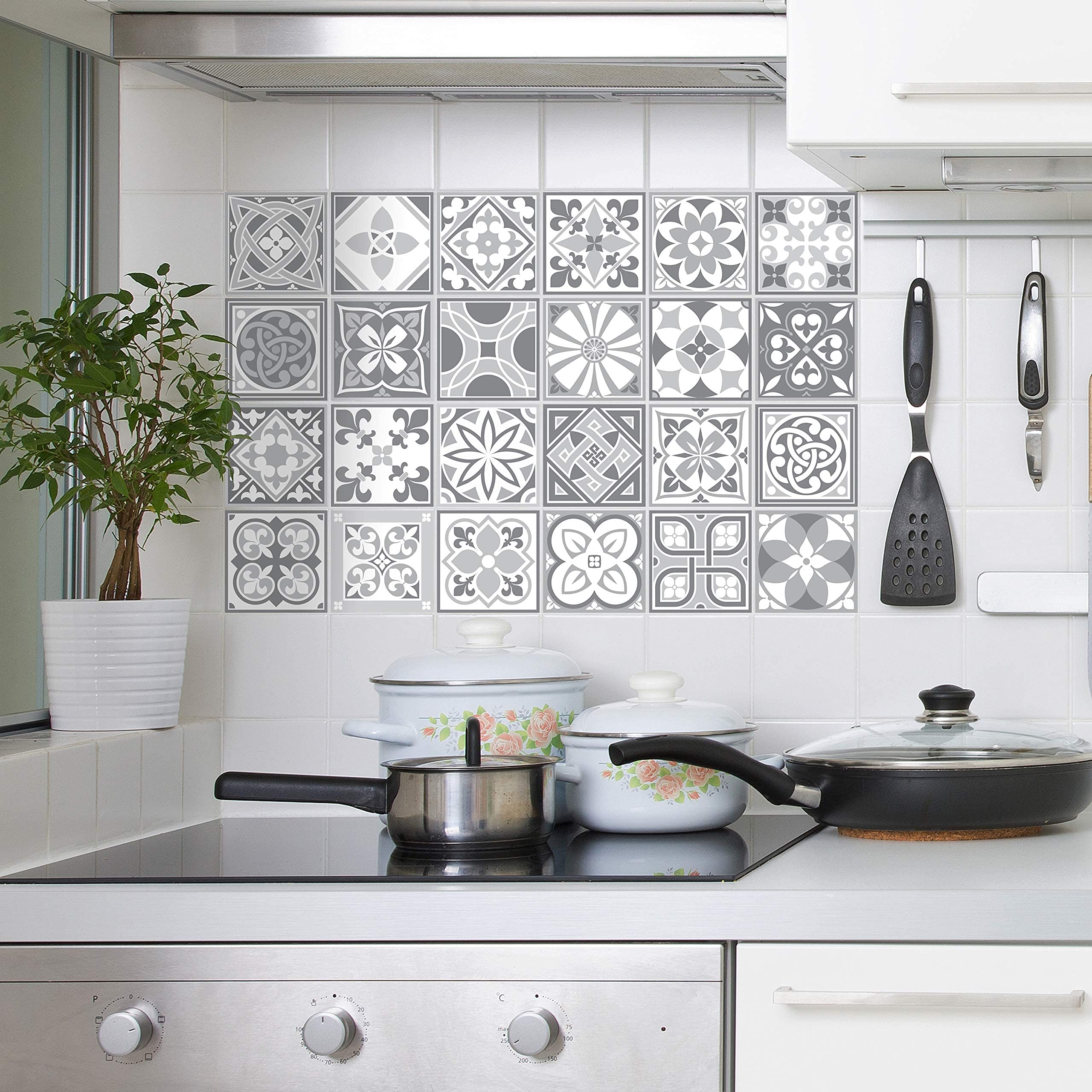WALPLUS 72 pcs 15cm Purbeck Stone Grey Tiles Removable Peel and Stick Mosaic Tiles Vinyl Self Adhesive Backsplash Bathroom Kitchen Stick On Tile Paint Tile On Wall,WT1531X3..